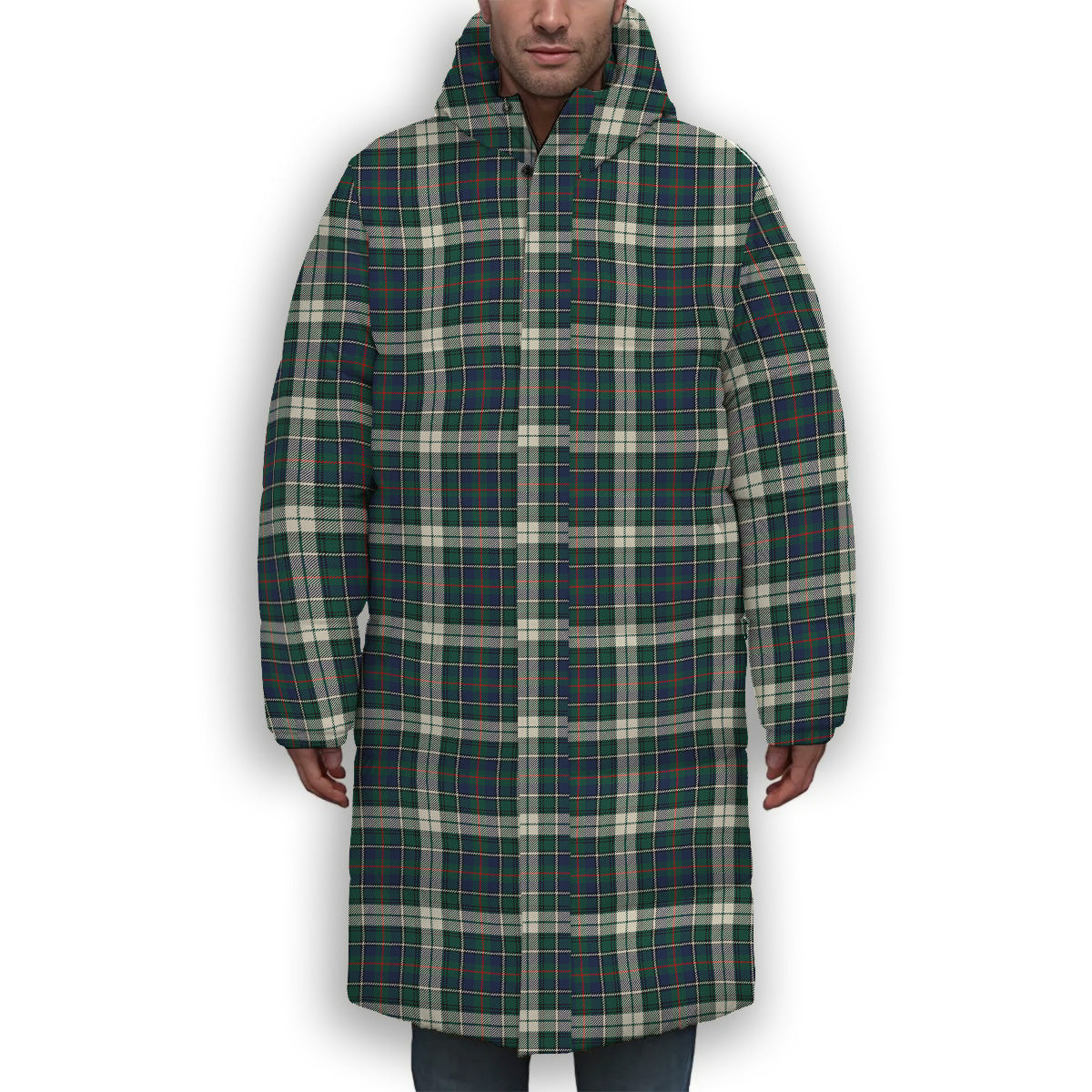 ScotsTee Shop Scottish MacInnes Dress Modern Premium Tartan Long Down Jacket Winter White Duck Down Plaid