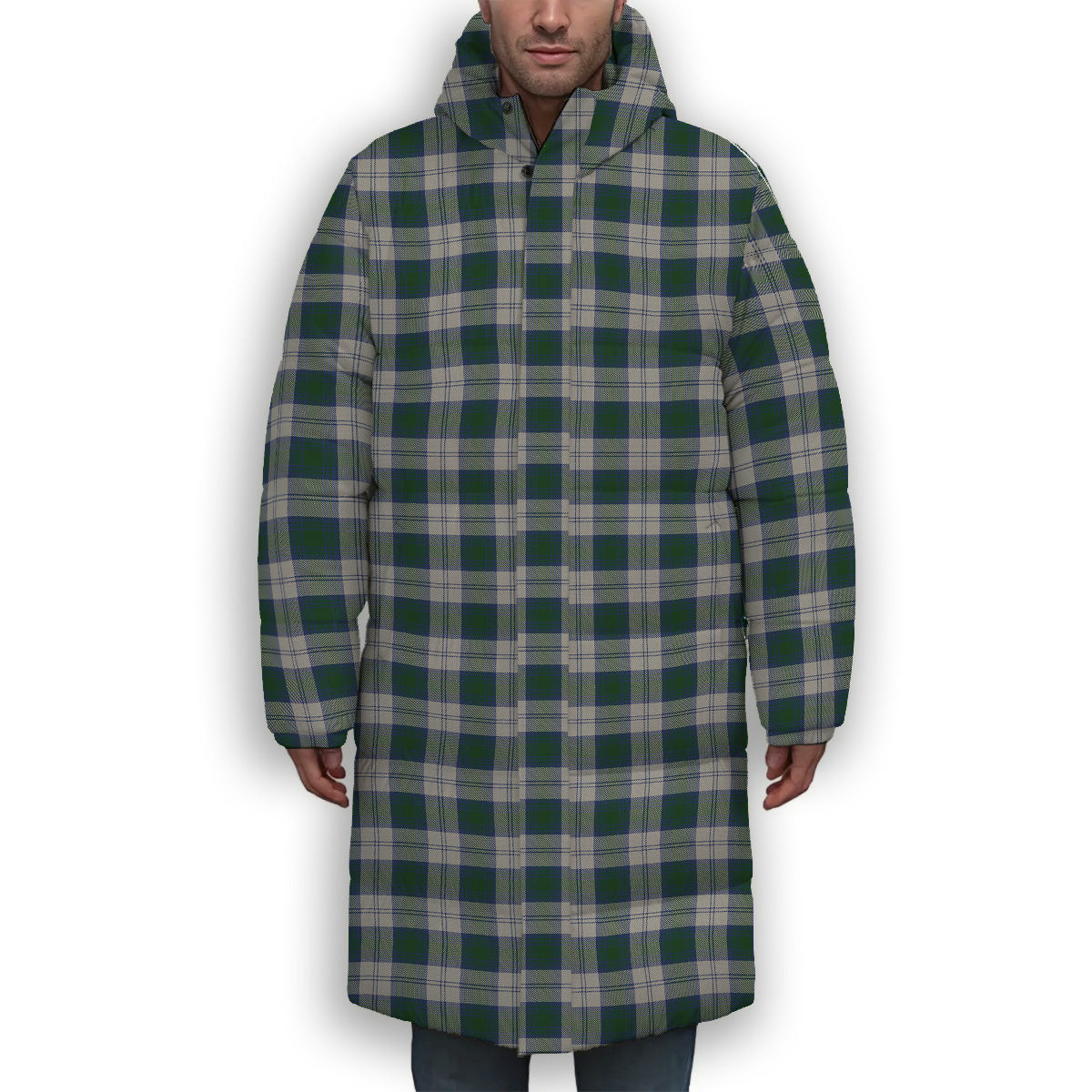 ScotsTee Shop Scottish Lindsay Dress Premium Tartan Long Down Jacket Winter White Duck Down Plaid