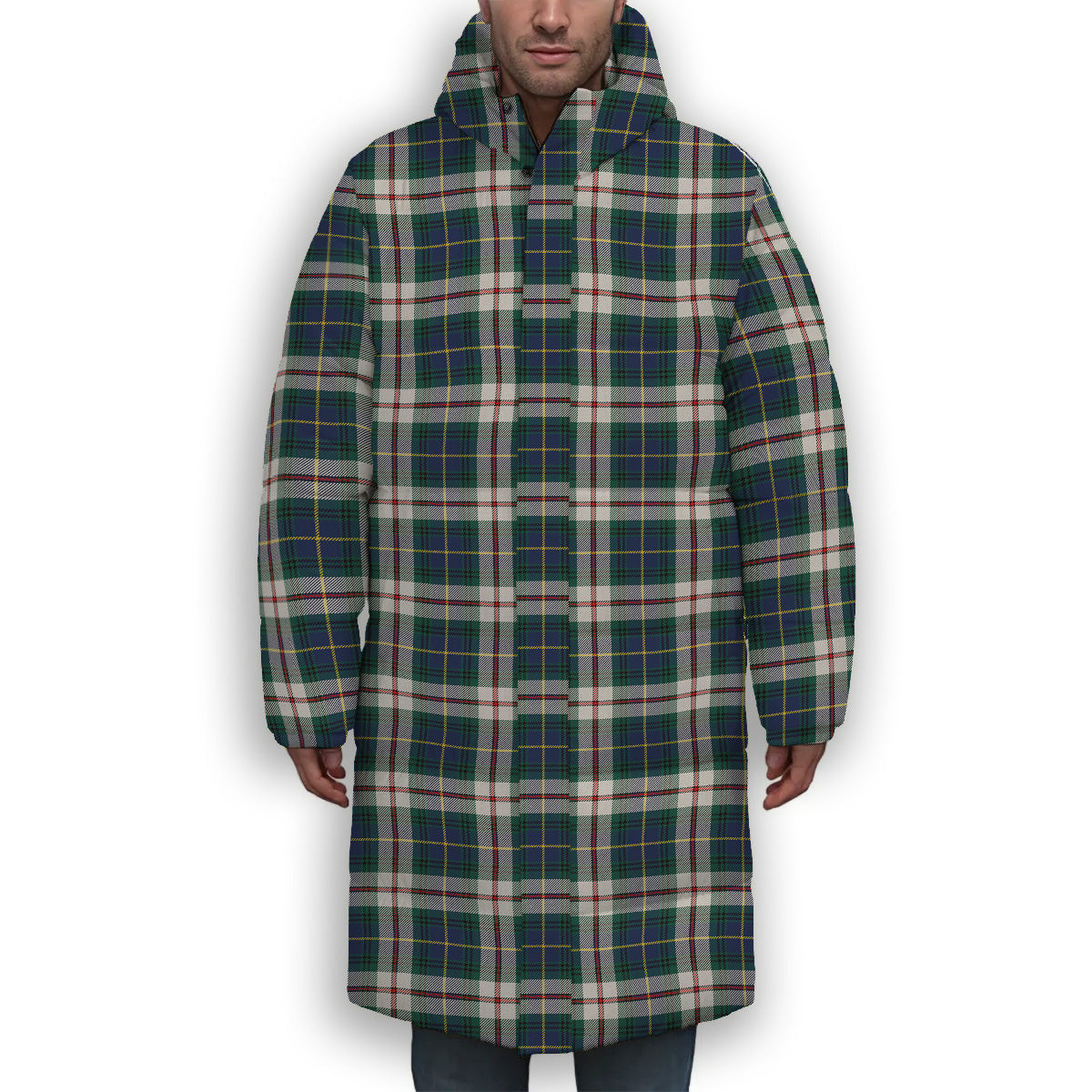 ScotsTee Shop Scottish MacLeod Of Californian Modern Premium Tartan Long Down Jacket Winter White Duck Down Plaid