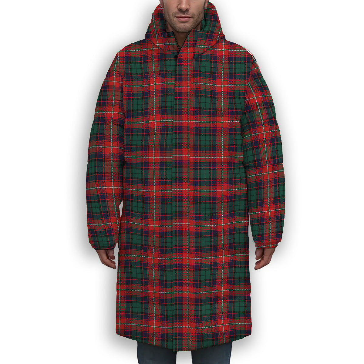 ScotsTee Shop Scottish Rattray of Lude Modern Premium Tartan Long Down Jacket Winter White Duck Down Plaid