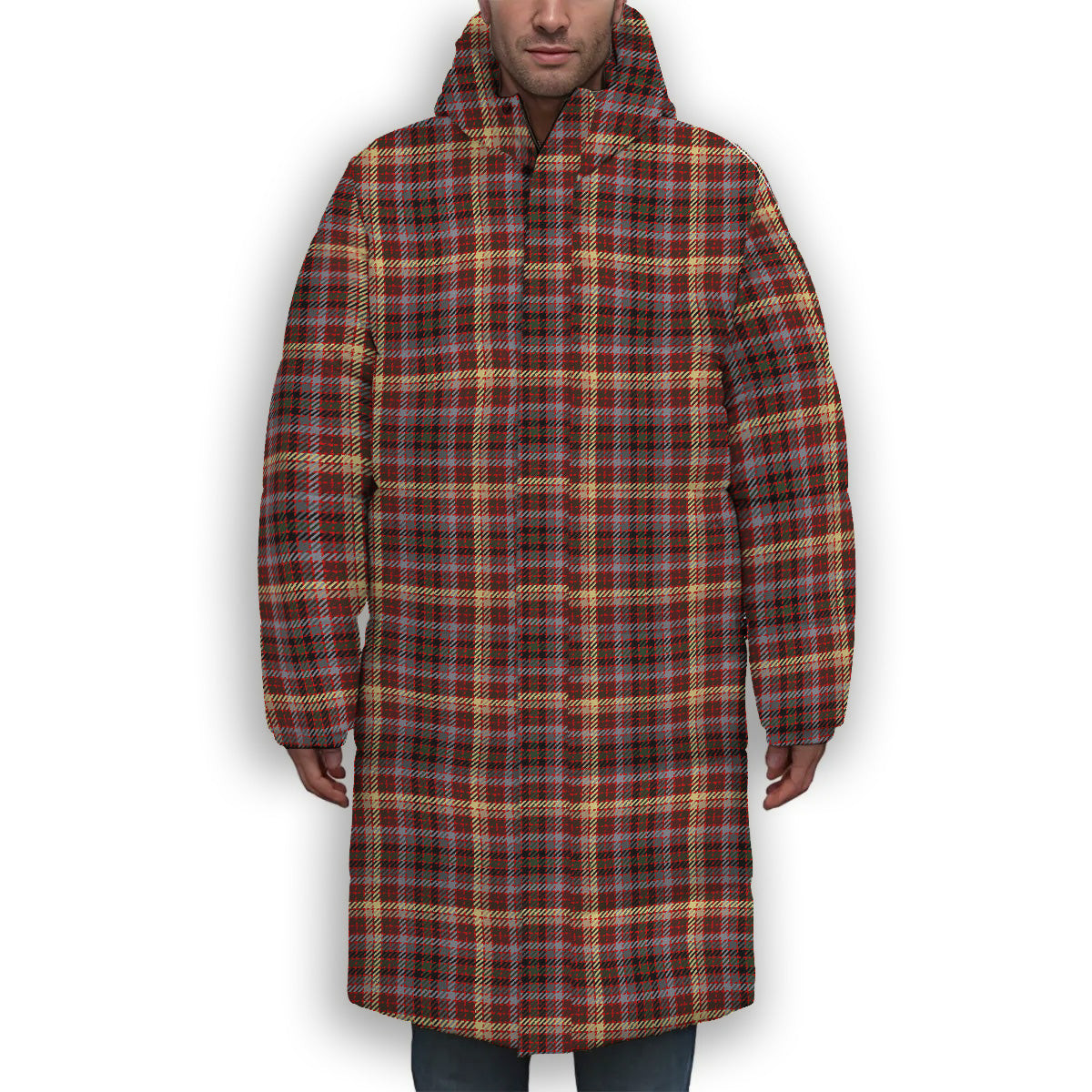 ScotsTee Shop Scottish McKay of Strathnaver Modern Premium Tartan Long Down Jacket Winter White Duck Down Plaid