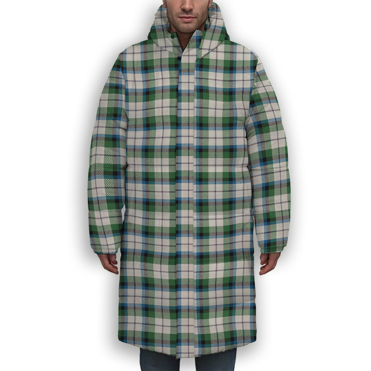 ScotsTee Shop Scottish Macnaghten Dress Ancient Premium Tartan Long Down Jacket Winter White Duck Down Plaid