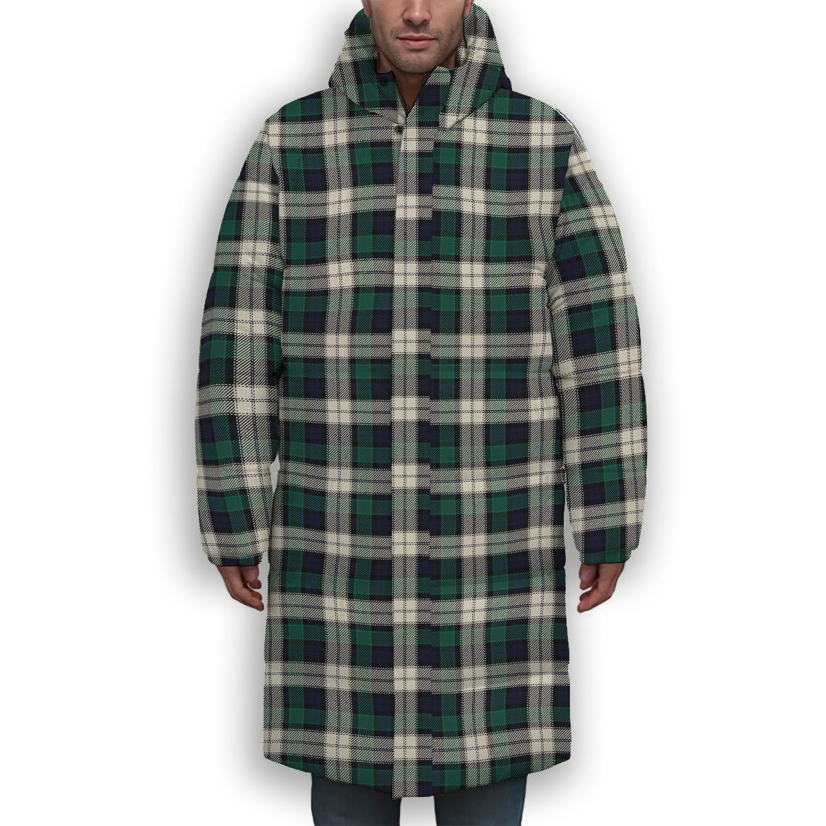ScotsTee Shop Scottish Graham Dress Modern Premium Tartan Long Down Jacket Winter White Duck Down Plaid