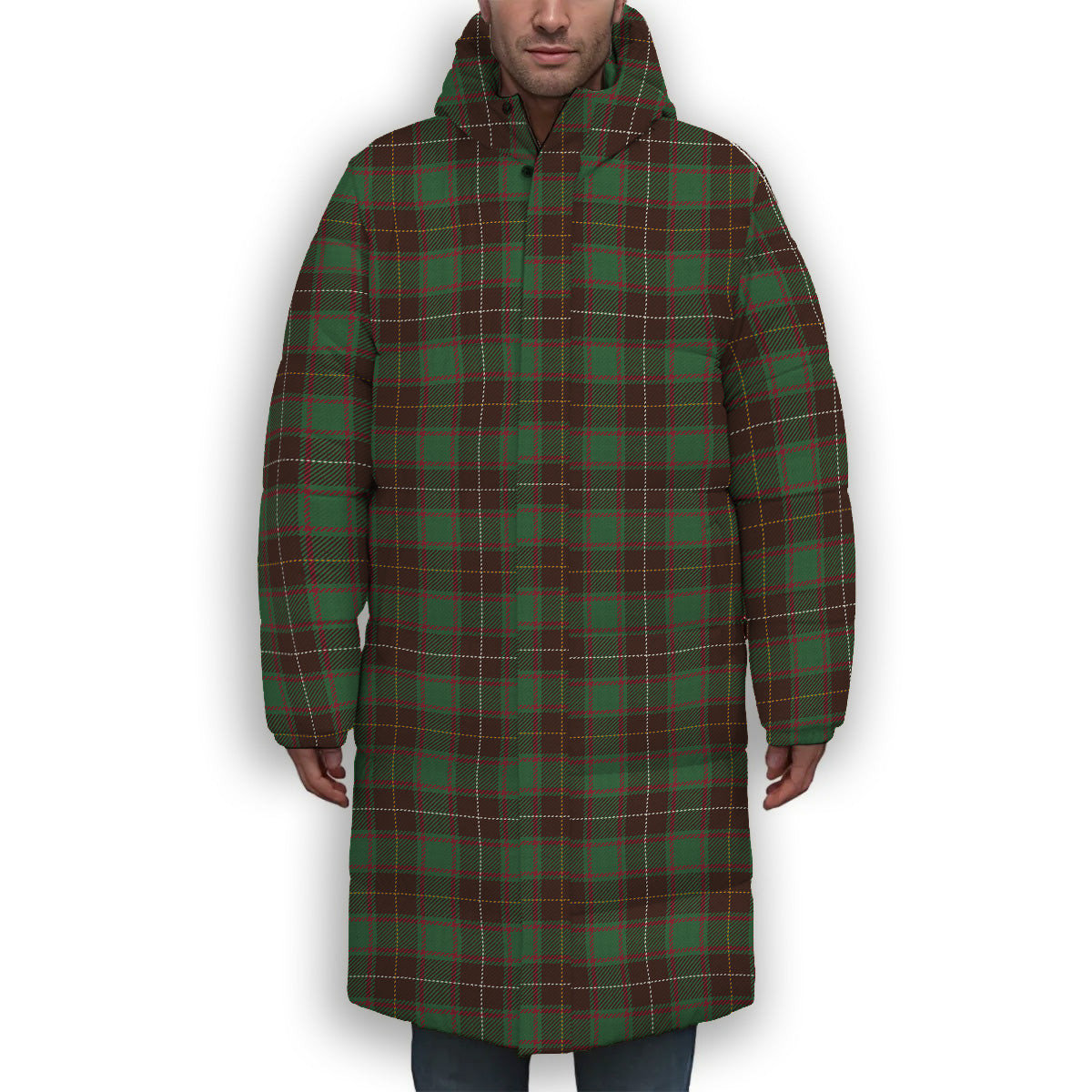 ScotsTee Shop Scottish McFie Hunting Modern Premium Tartan Long Down Jacket Winter White Duck Down Plaid