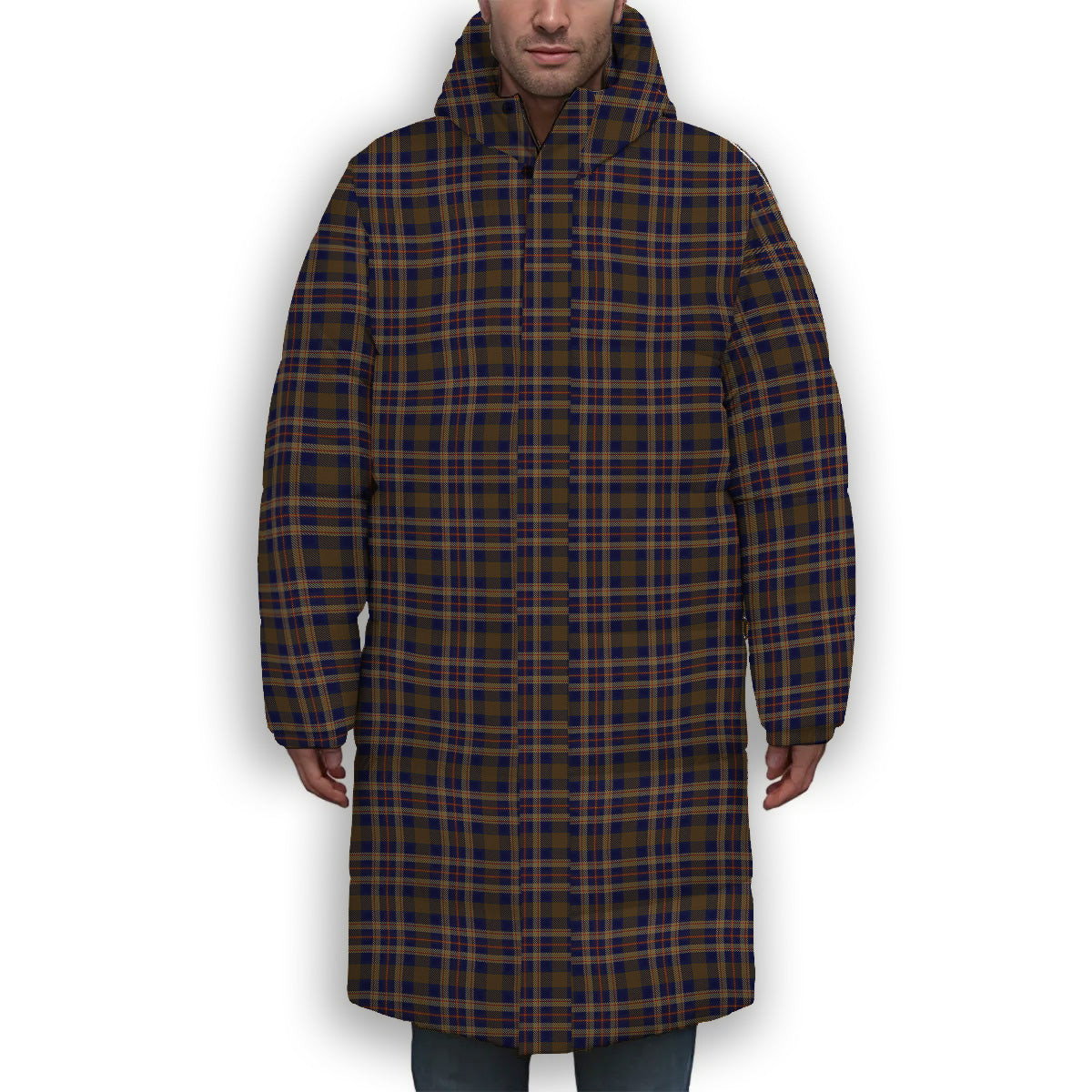 ScotsTee Shop Scottish Rutherford Simon Travis Alan Hunting Premium Tartan Long Down Jacket Winter White Duck Down Plaid