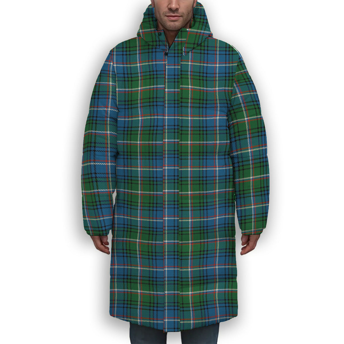 ScotsTee Shop Scottish Shaw of Carolina Ancient Premium Tartan Long Down Jacket Winter White Duck Down Plaid