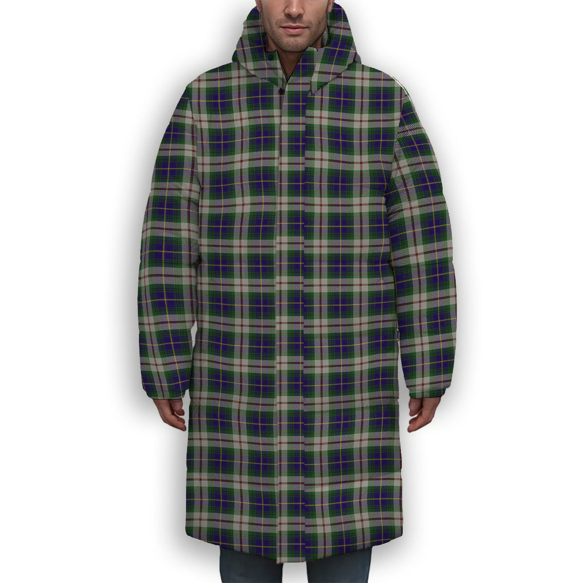 ScotsTee Shop Scottish McLeod Of Californian Premium Tartan Long Down Jacket Winter White Duck Down Plaid