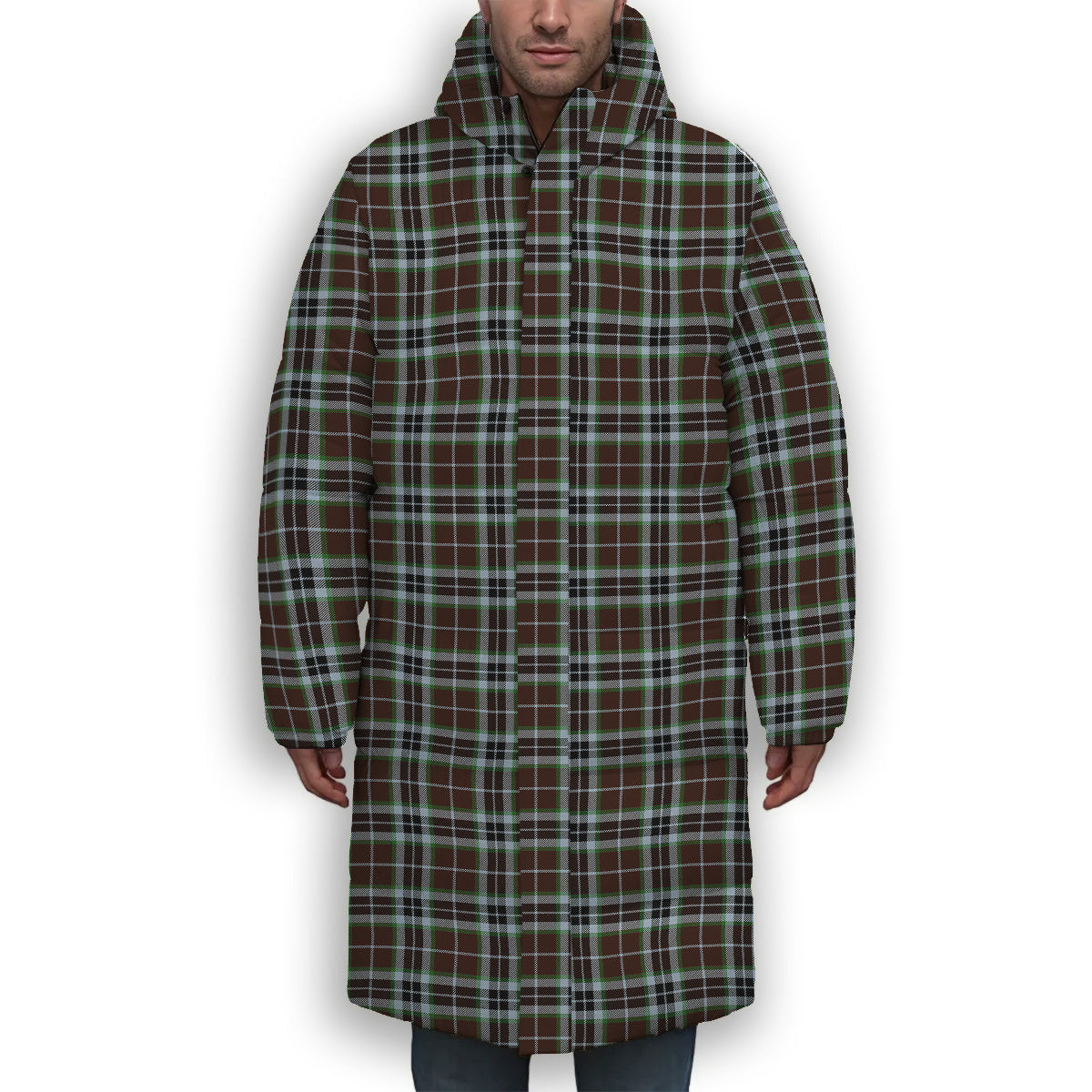 ScotsTee Shop Scottish McThomas Hunting Modern Premium Tartan Long Down Jacket Winter White Duck Down Plaid