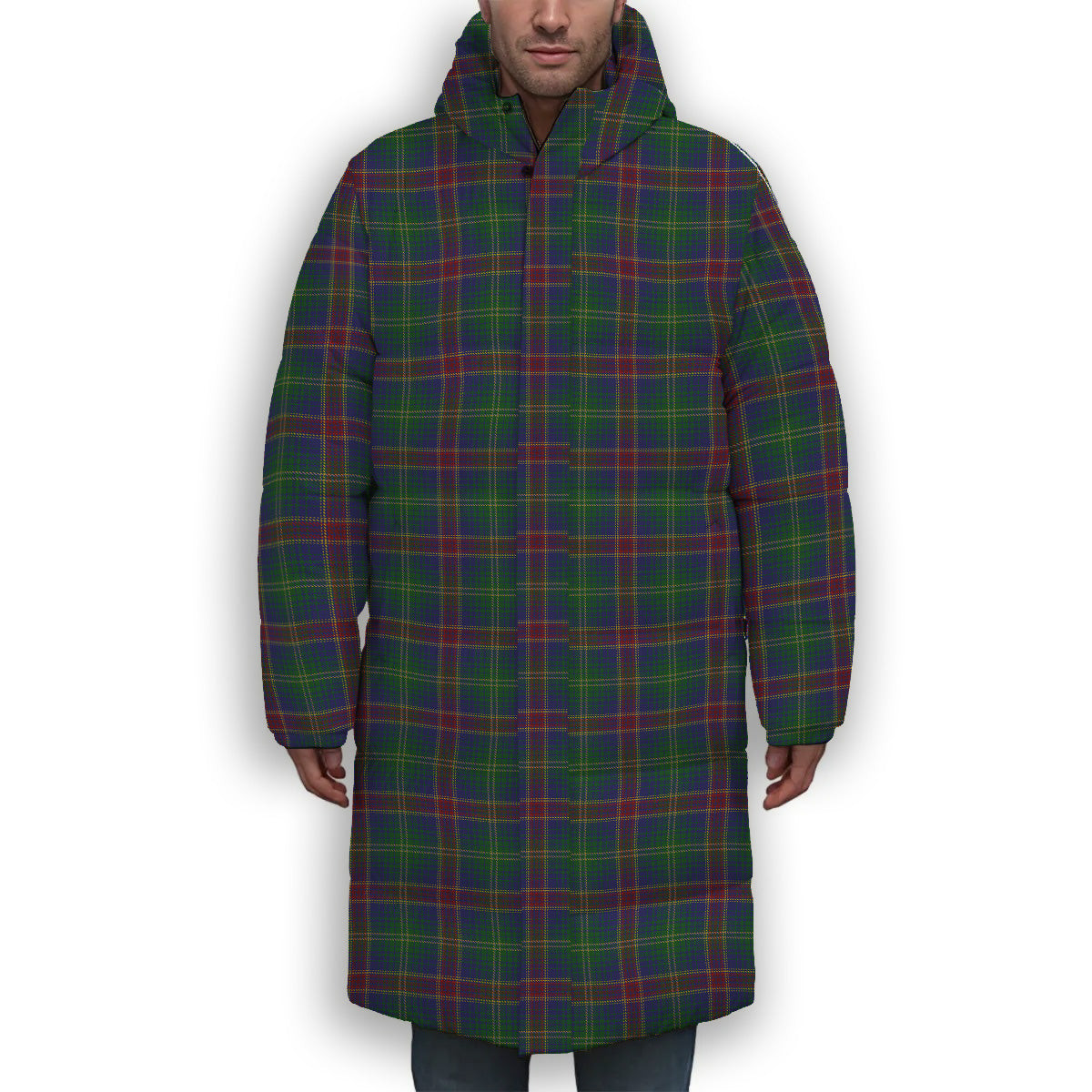 ScotsTee Shop Scottish Hart of Scotland Premium Tartan Long Down Jacket Winter White Duck Down Plaid