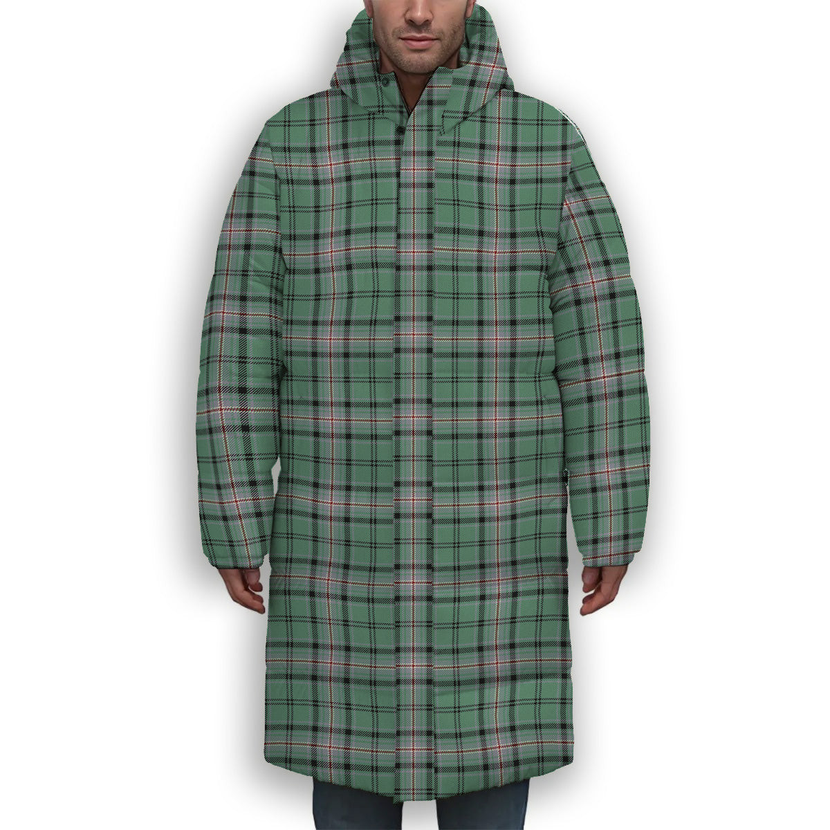 ScotsTee Shop Scottish Kelly of Sleat Hunting Ancient Premium Tartan Long Down Jacket Winter White Duck Down Plaid