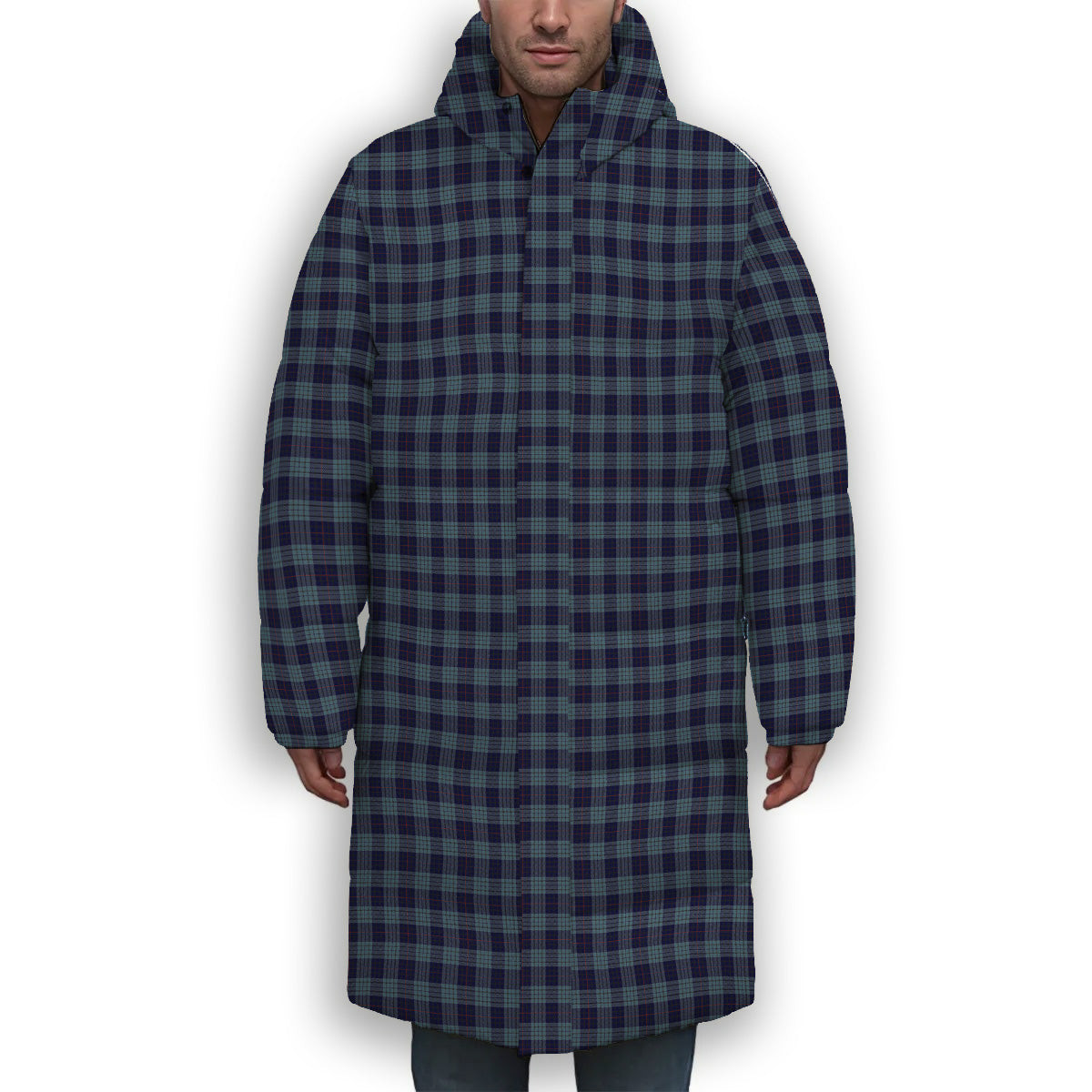 ScotsTee Shop Scottish Roberts of Wales Premium Tartan Long Down Jacket Winter White Duck Down Plaid