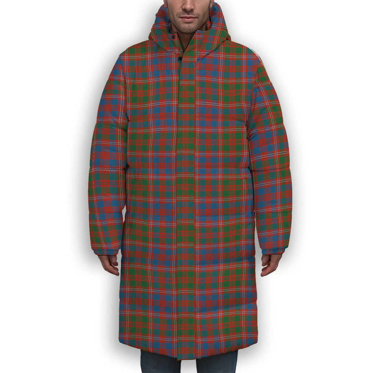 ScotsTee Shop Scottish MacColl Hunting Ancient Premium Tartan Long Down Jacket Winter White Duck Down Plaid