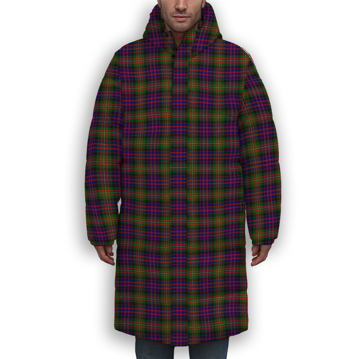 ScotsTee Shop Scottish MacDonnell of Glengarry Modern Premium Tartan Long Down Jacket Winter White Duck Down Plaid