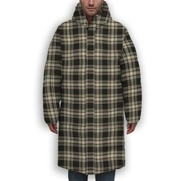 ScotsTee Shop Scottish Menzies Black & White Ancient Premium Tartan Long Down Jacket Winter White Duck Down Plaid