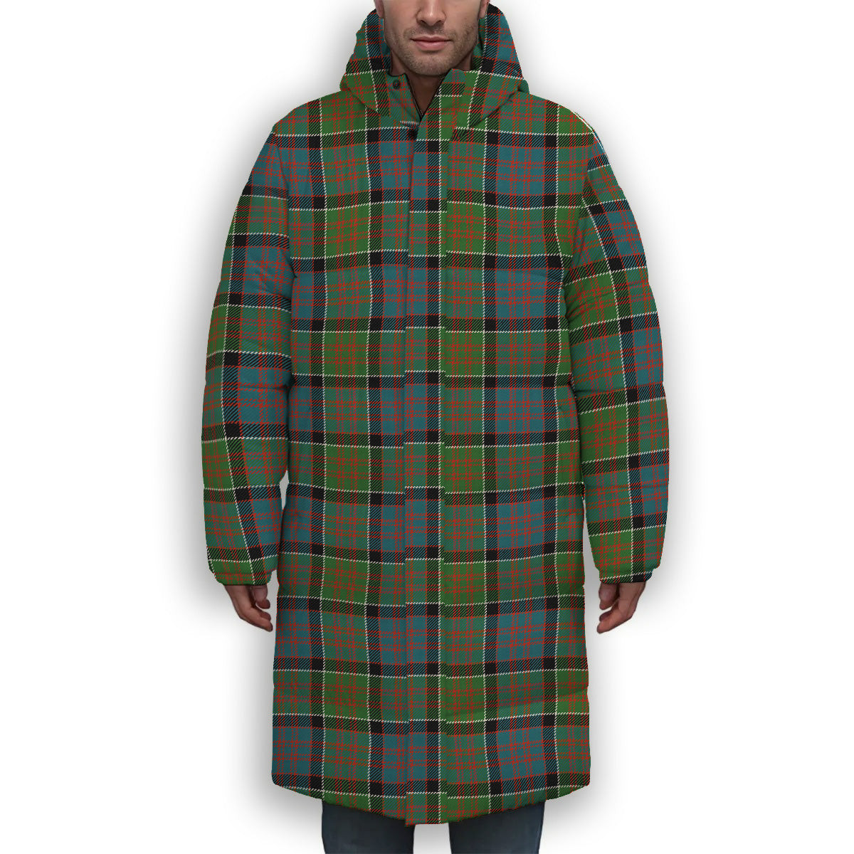 ScotsTee Shop Scottish MacDonald of Clan Ranald Ancient Premium Tartan Long Down Jacket Winter White Duck Down Plaid