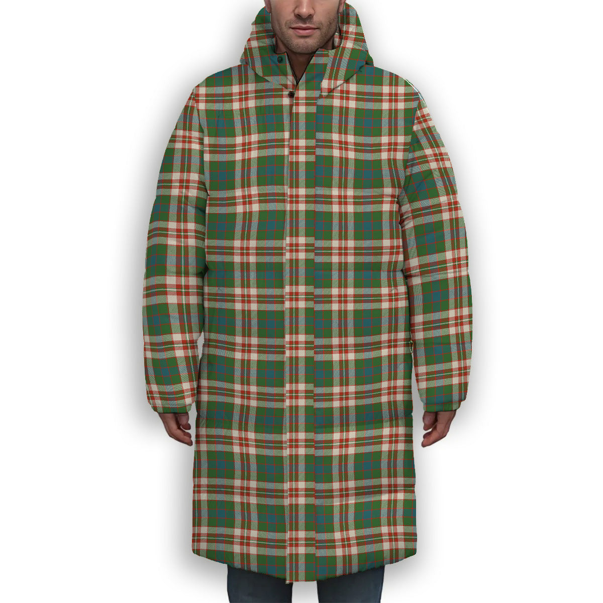 ScotsTee Shop Scottish Robertson Dress Ancient Premium Tartan Long Down Jacket Winter White Duck Down Plaid