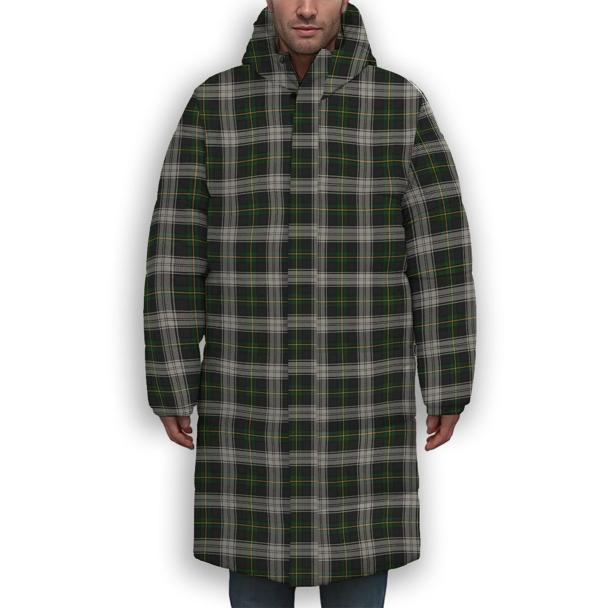 ScotsTee Shop Scottish Gordon Dress MacGregor-Hastie Premium Tartan Long Down Jacket Winter White Duck Down Plaid