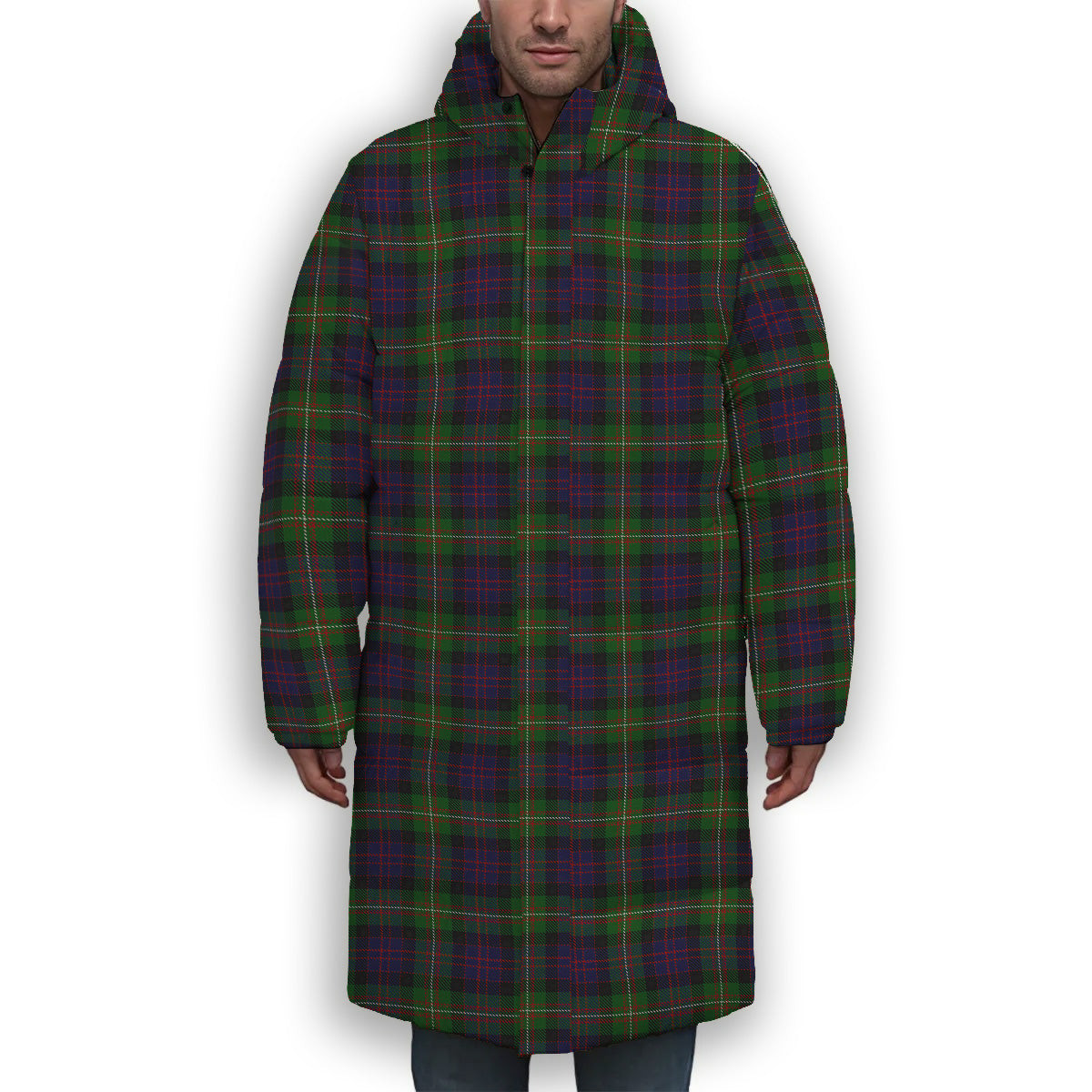 ScotsTee Shop Scottish MacDonell of Glengarry 3 Premium Tartan Long Down Jacket Winter White Duck Down Plaid