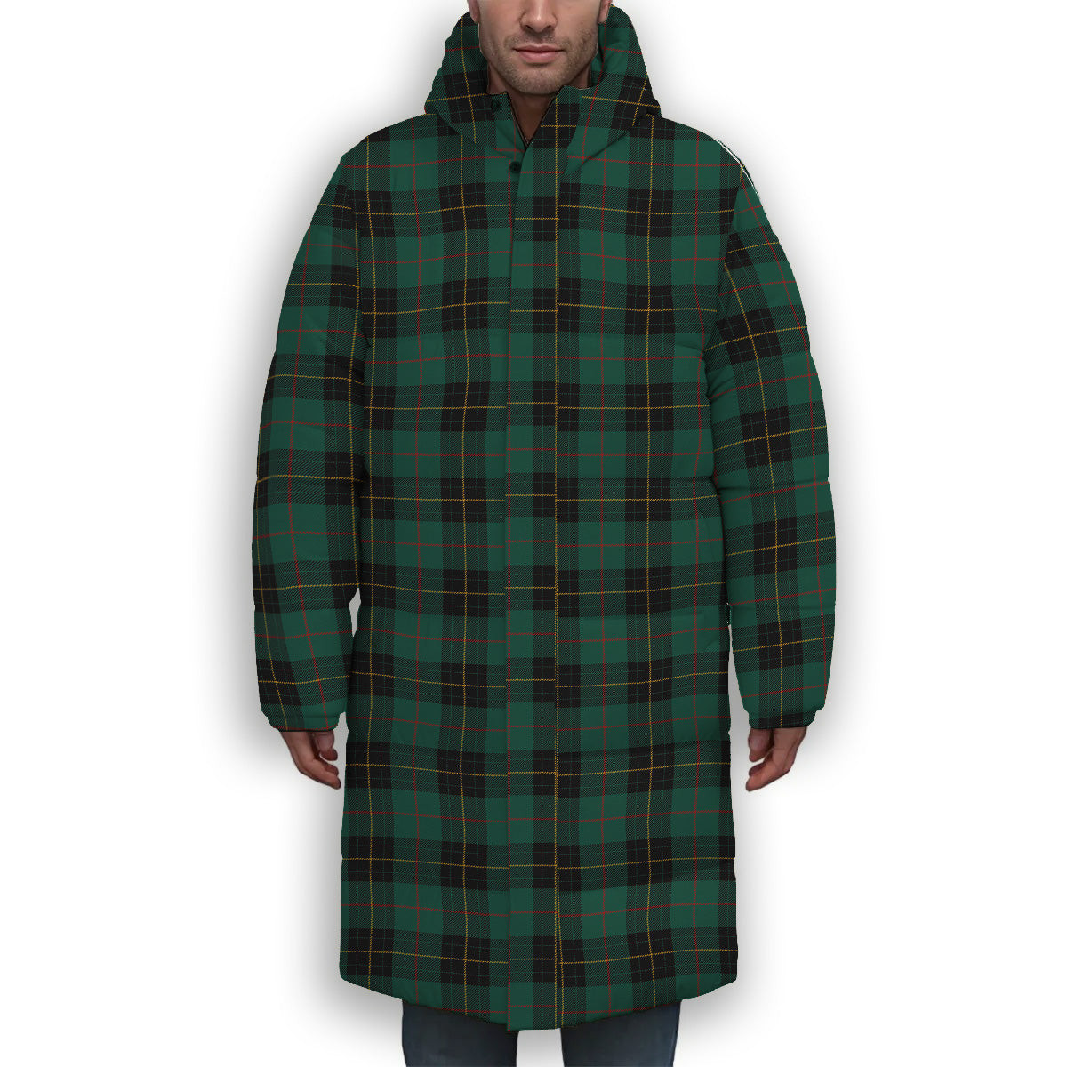ScotsTee Shop Scottish McArthur-Fox Hunting Modern Premium Tartan Long Down Jacket Winter White Duck Down Plaid
