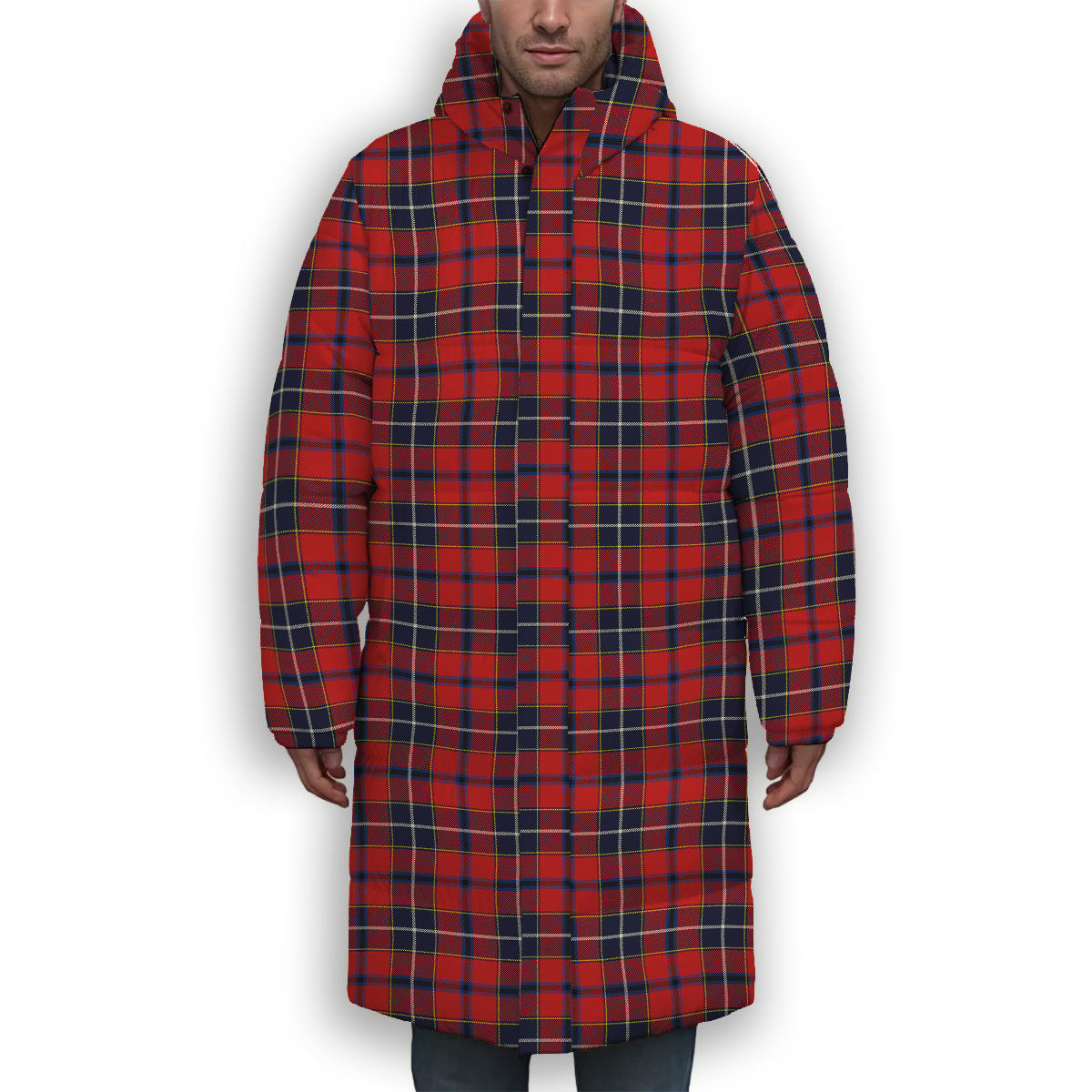 ScotsTee Shop Scottish Wishart Dress Modern Premium Tartan Long Down Jacket Winter White Duck Down Plaid