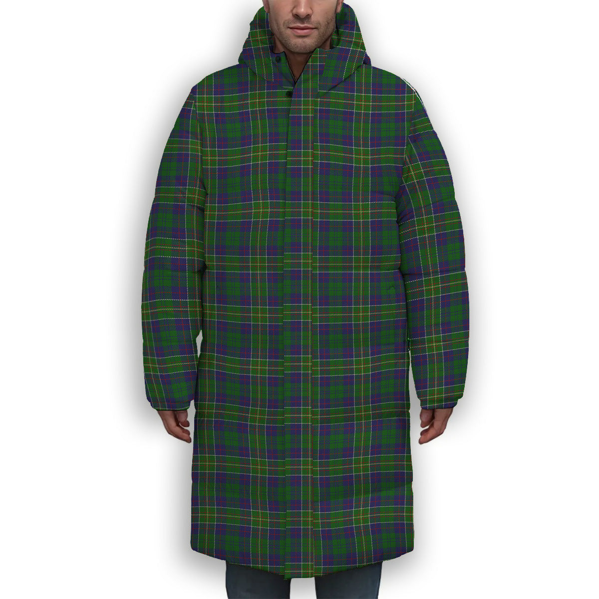 ScotsTee Shop Scottish Hunter of Hunterston Premium Tartan Long Down Jacket Winter White Duck Down Plaid