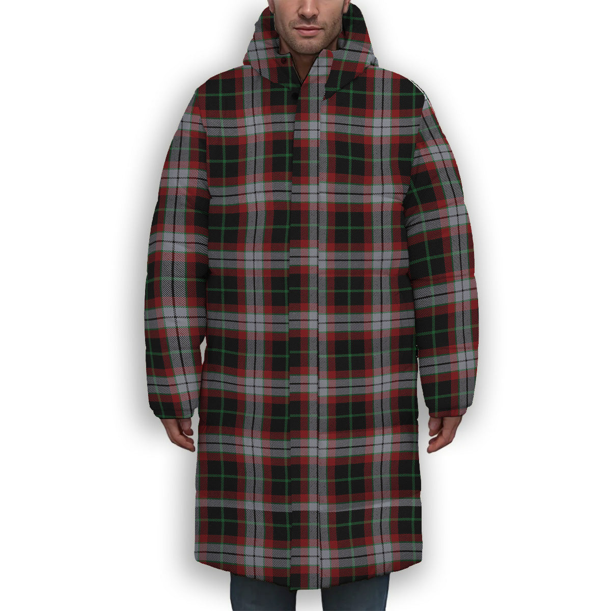 ScotsTee Shop Scottish Lindsay Hunting Ancient Premium Tartan Long Down Jacket Winter White Duck Down Plaid