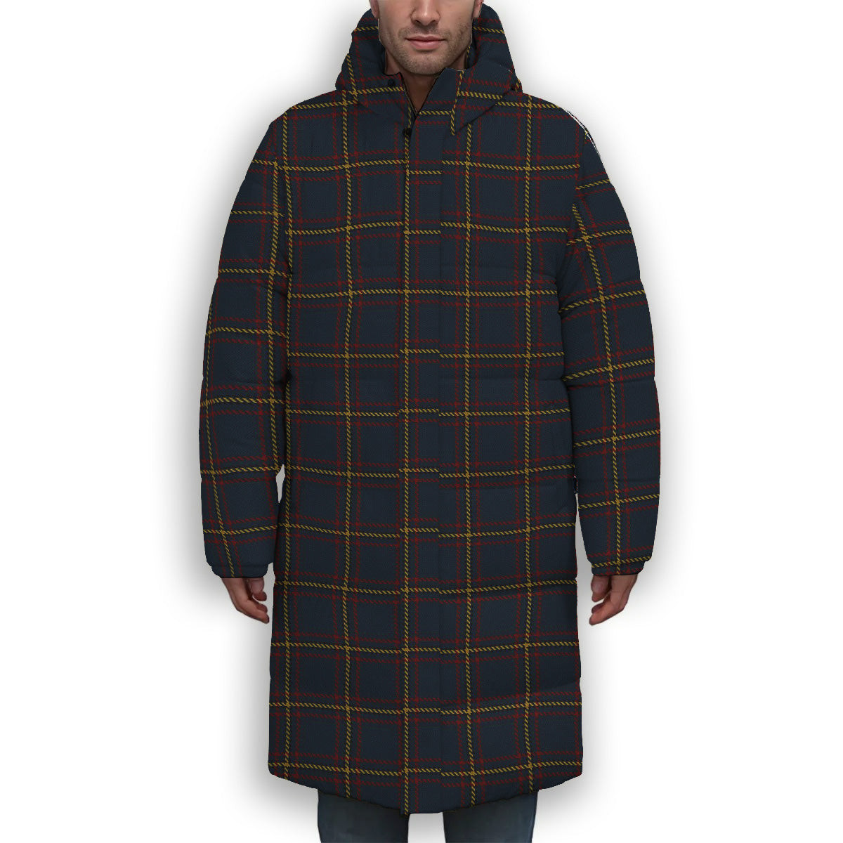 ScotsTee Shop Scottish McLaine of Lochbuie Hunting Premium Tartan Long Down Jacket Winter White Duck Down Plaid