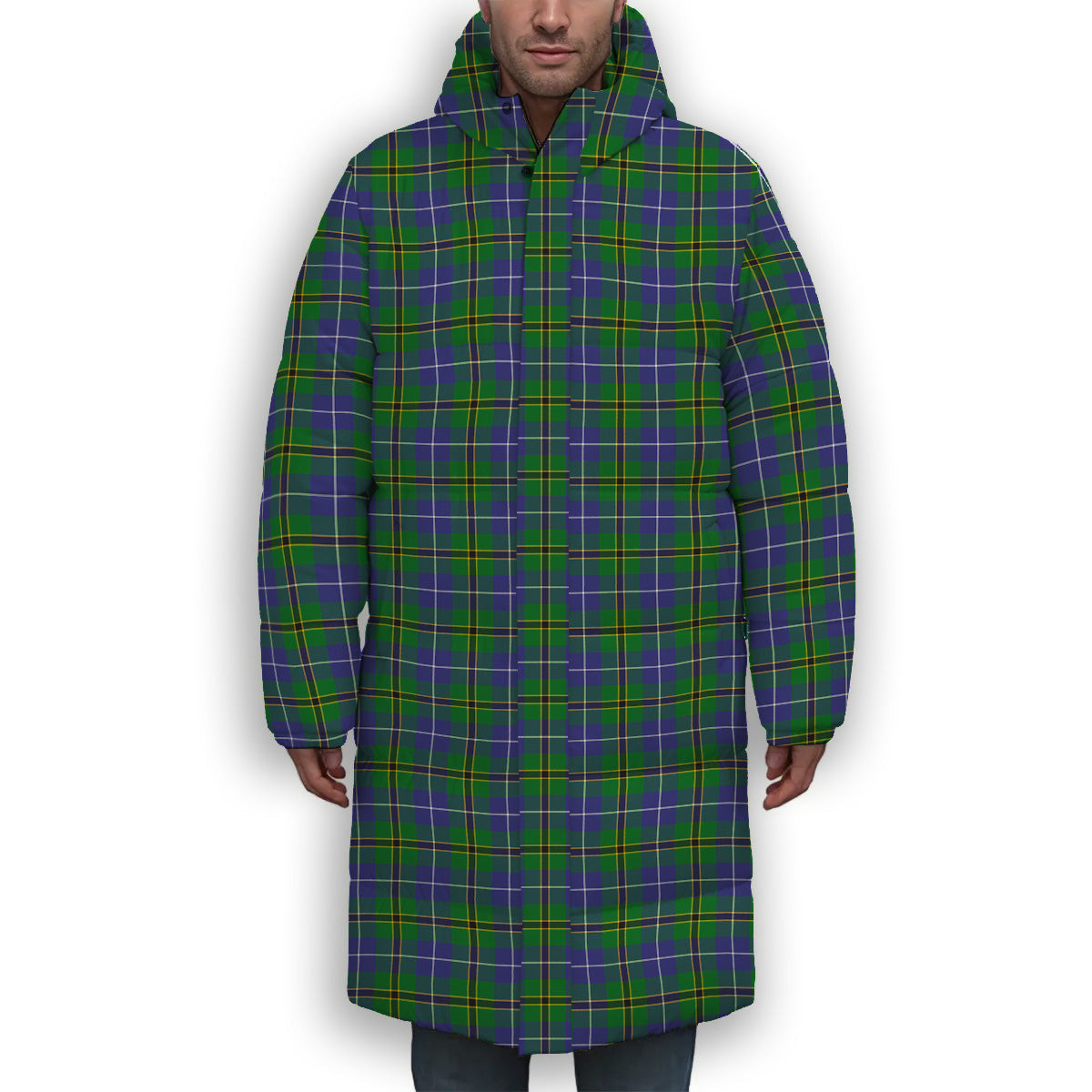 ScotsTee Shop Scottish Turnbull Hunting SC Premium Tartan Long Down Jacket Winter White Duck Down Plaid