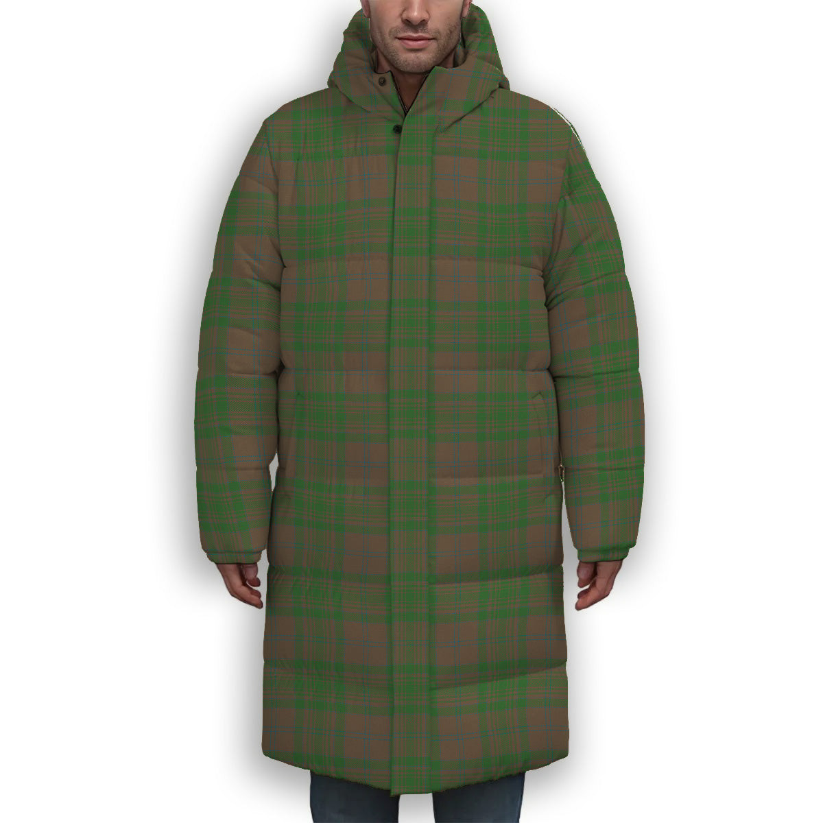 ScotsTee Shop Scottish MacAlister of Glenbarr Hunting Ancient Premium Tartan Long Down Jacket Winter White Duck Down Plaid