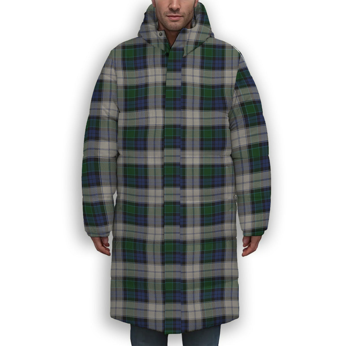 ScotsTee Shop Scottish Graham Dress Premium Tartan Long Down Jacket Winter White Duck Down Plaid