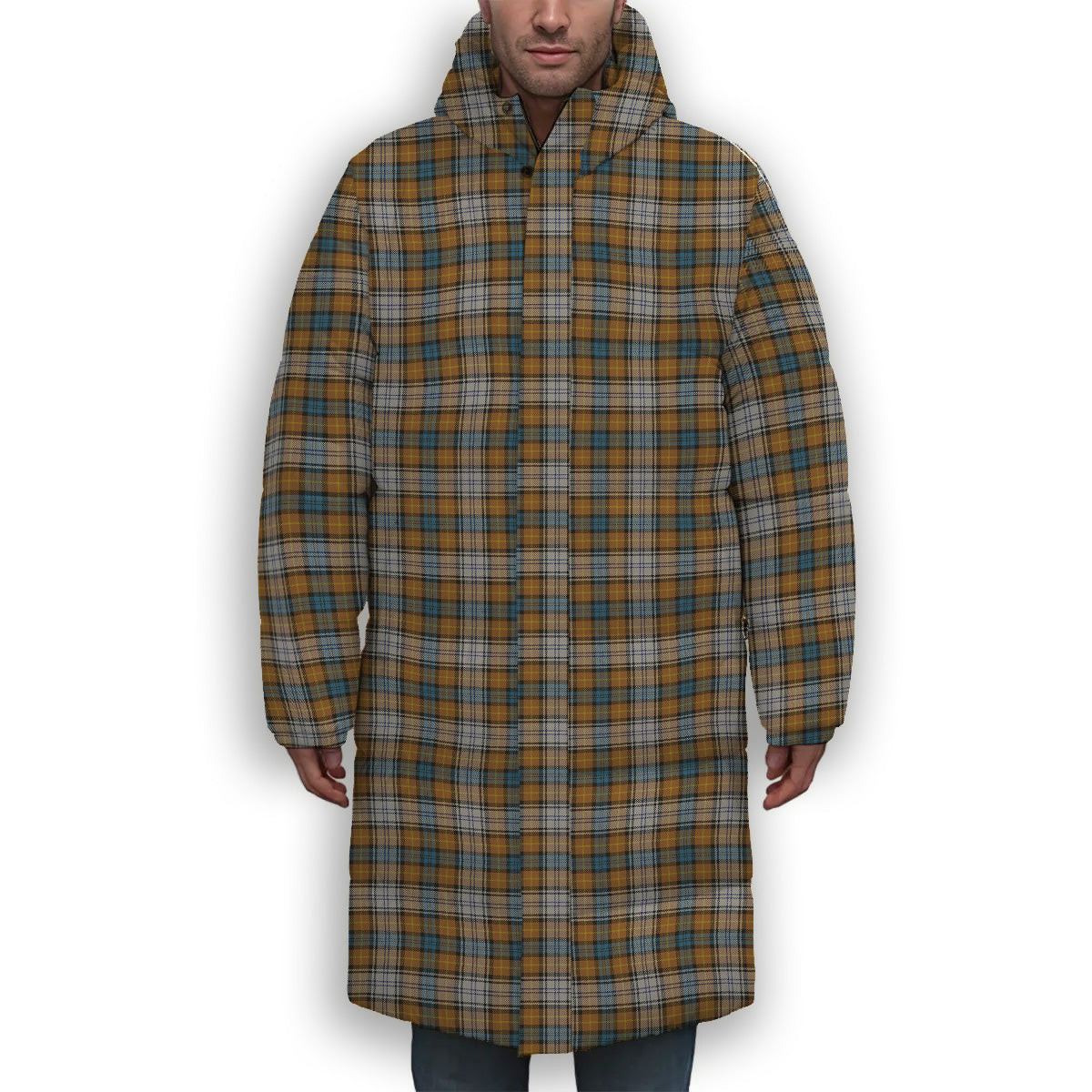 ScotsTee Shop Scottish Gordon dress 5 Premium Tartan Long Down Jacket Winter White Duck Down Plaid