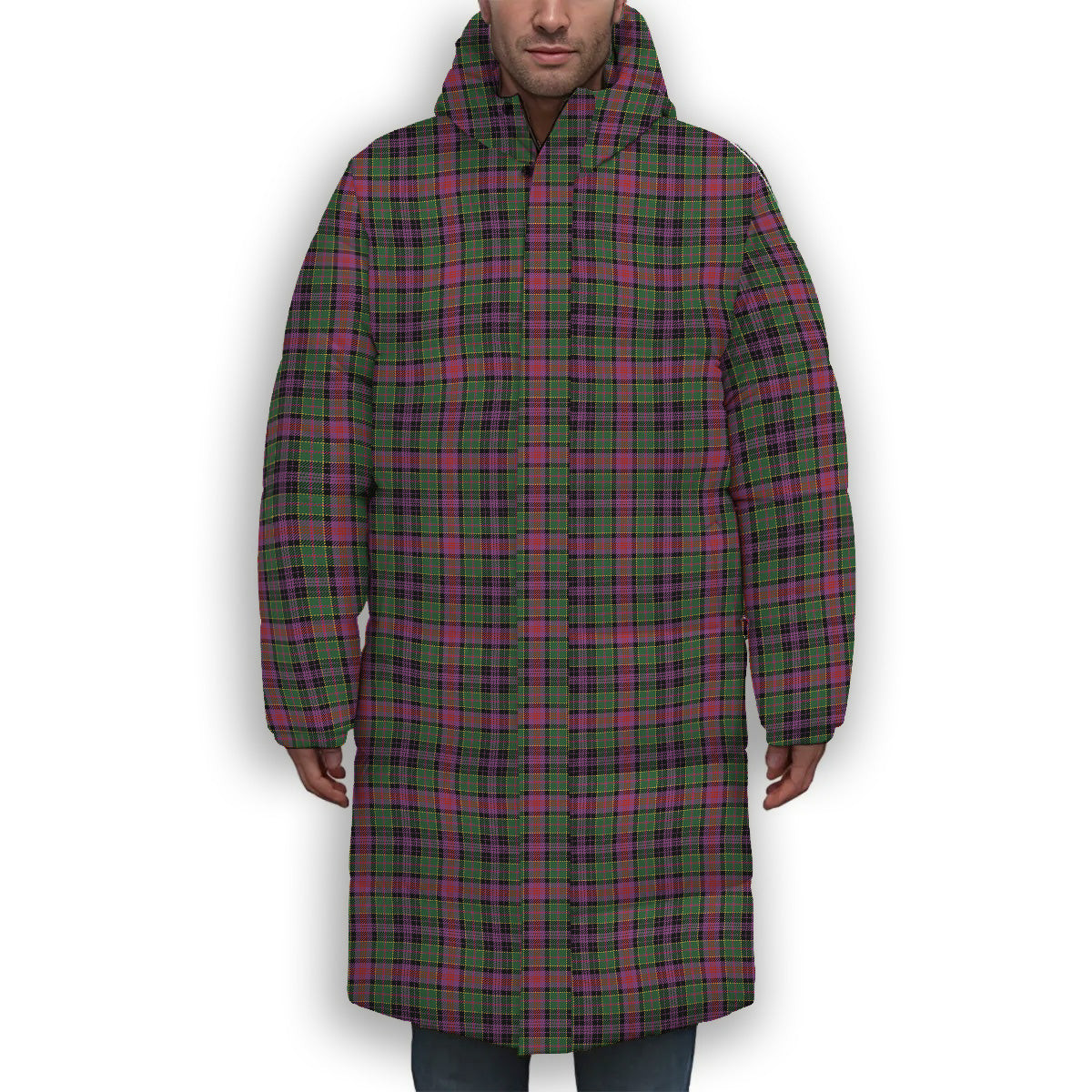 ScotsTee Shop Scottish Graham of Airth Ancient Premium Tartan Long Down Jacket Winter White Duck Down Plaid