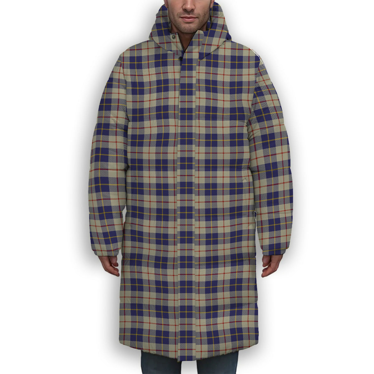ScotsTee Shop Scottish MacRae of Conchra Premium Tartan Long Down Jacket Winter White Duck Down Plaid