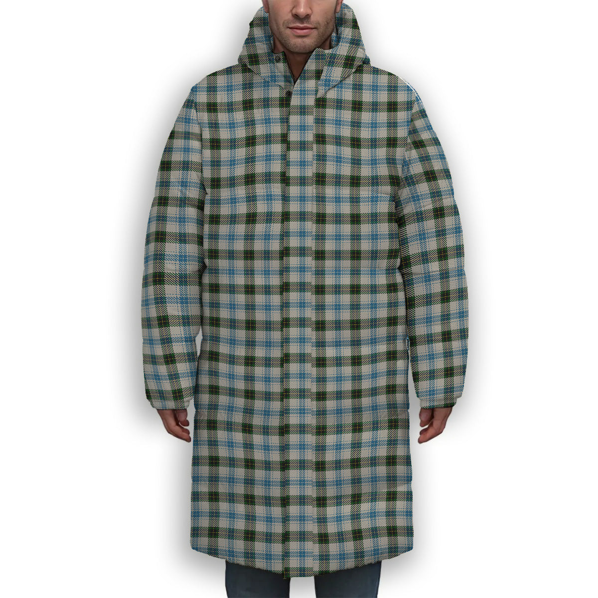 ScotsTee Shop Scottish Henderson Dress Premium Tartan Long Down Jacket Winter White Duck Down Plaid