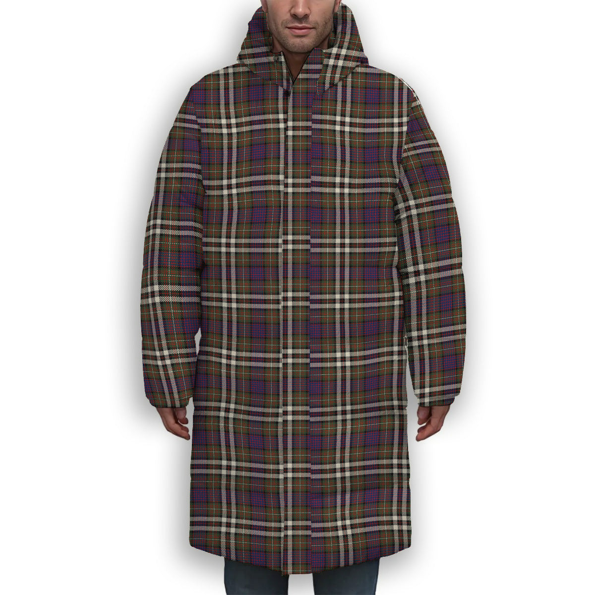 ScotsTee Shop Scottish McDonell of Glengarry Dress Modern Premium Tartan Long Down Jacket Winter White Duck Down Plaid