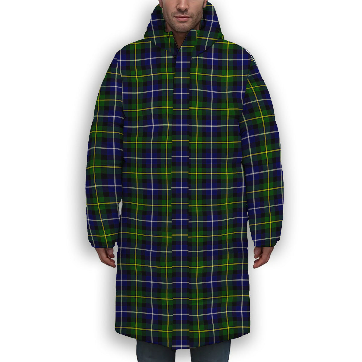 ScotsTee Shop Scottish McNeil of Barra Modern Premium Tartan Long Down Jacket Winter White Duck Down Plaid