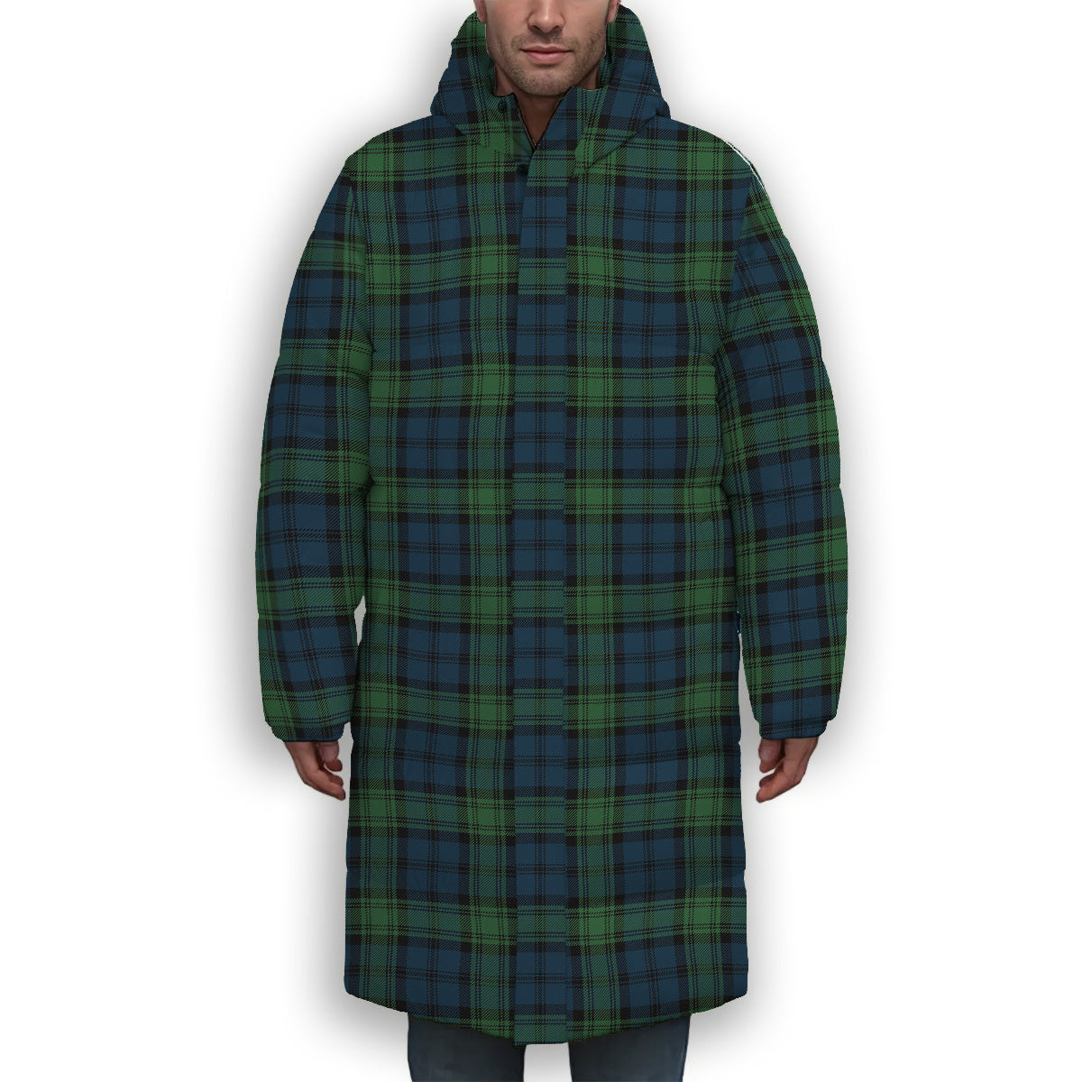 ScotsTee Shop Scottish Kerr Hunting Modern Premium Tartan Long Down Jacket Winter White Duck Down Plaid