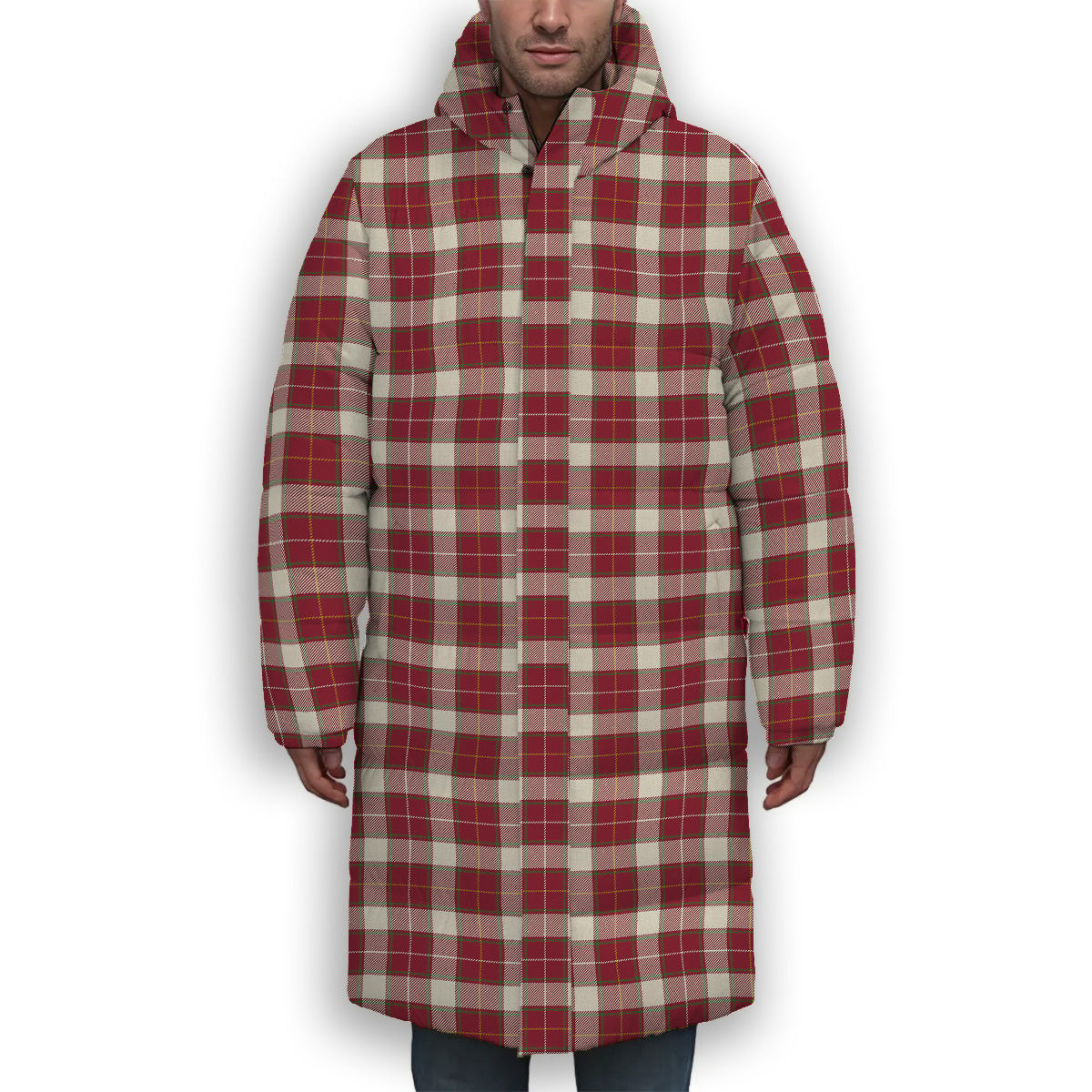 ScotsTee Shop Scottish McPhee Dress Modern Premium Tartan Long Down Jacket Winter White Duck Down Plaid