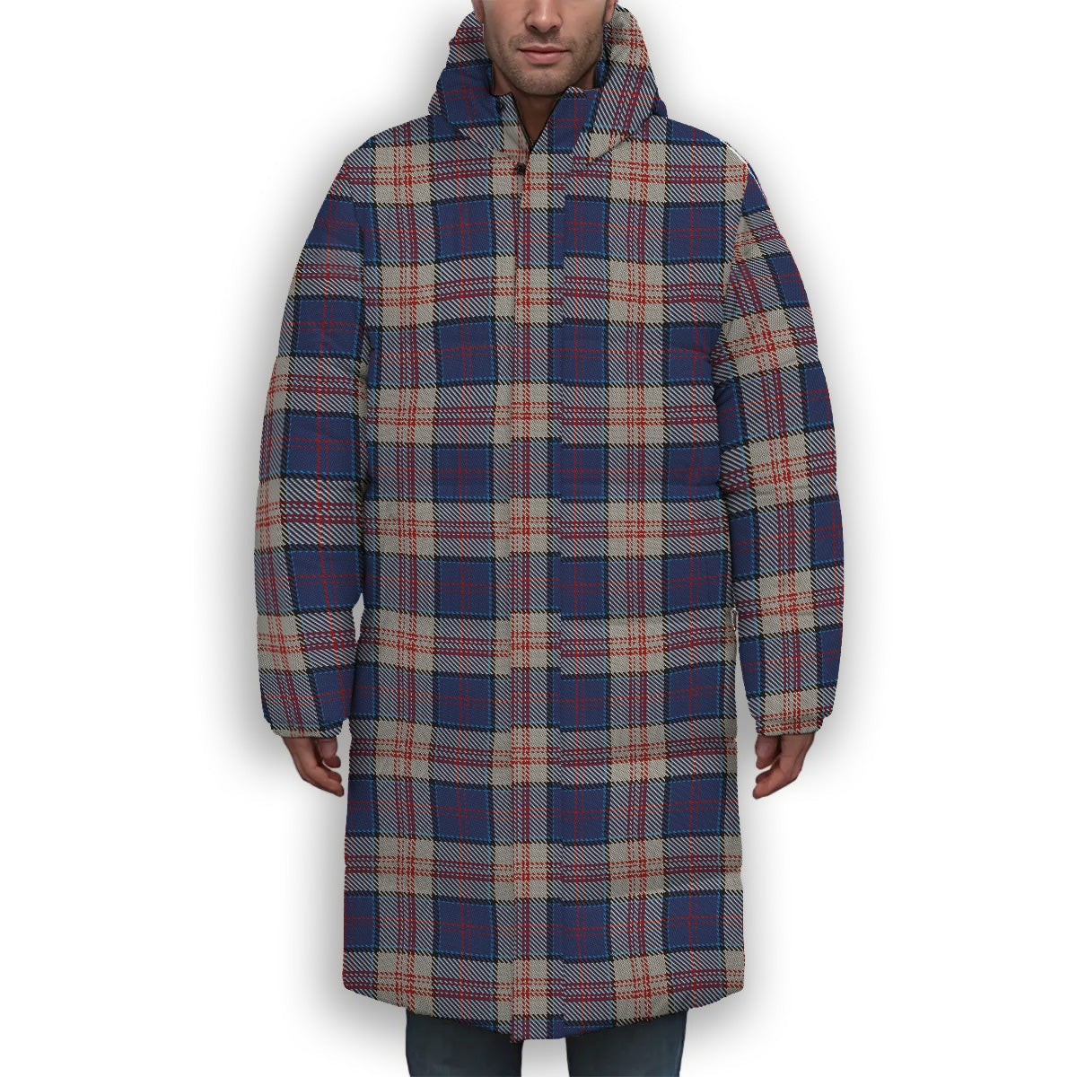 ScotsTee Shop Scottish Stewart of Appin Hunting Dress Premium Tartan Long Down Jacket Winter White Duck Down Plaid