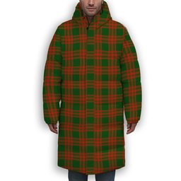 ScotsTee Shop Scottish Menzies Green Modern Premium Tartan Long Down Jacket Winter White Duck Down Plaid