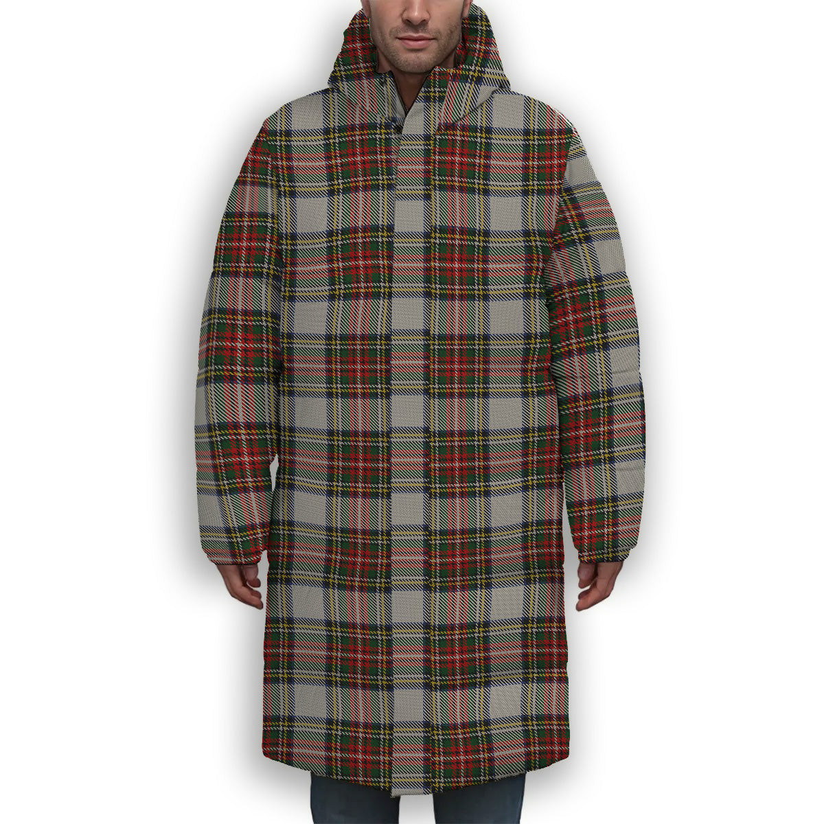 ScotsTee Shop Scottish Stewart Dress Premium Tartan Long Down Jacket Winter White Duck Down Plaid