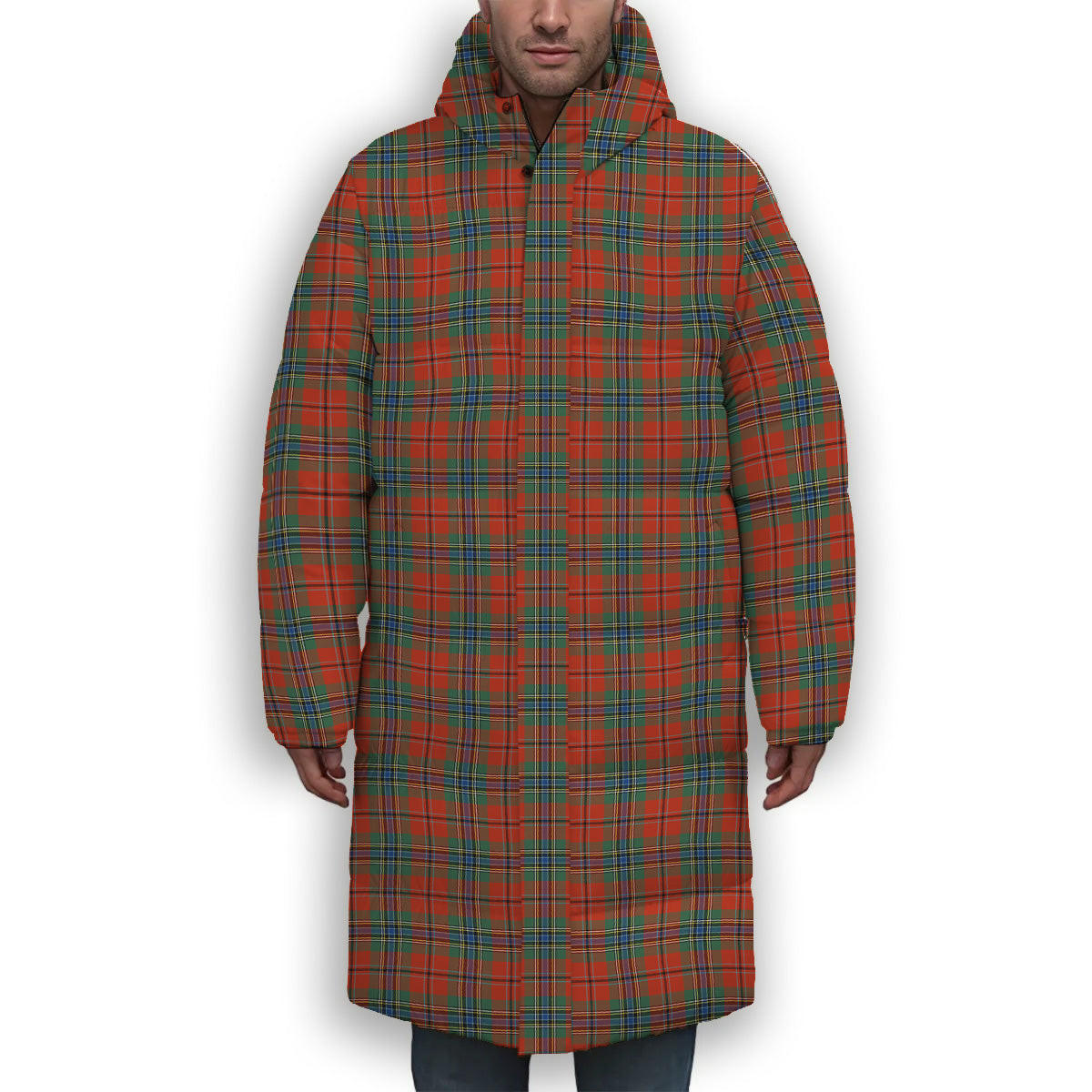 ScotsTee Shop Scottish MacLean of Duart Ancient Premium Tartan Long Down Jacket Winter White Duck Down Plaid