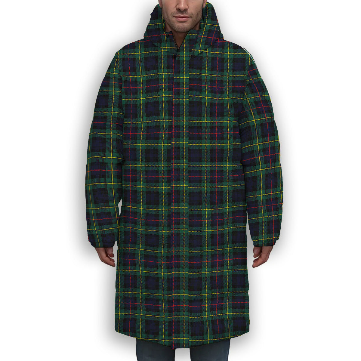 ScotsTee Shop Scottish McLeod of Skye Modern Premium Tartan Long Down Jacket Winter White Duck Down Plaid