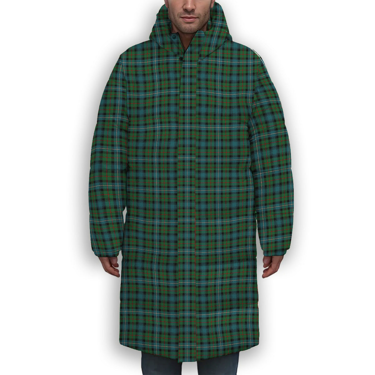 ScotsTee Shop Scottish Robertson Hunting Ancient Clan Premium Tartan Long Down Jacket Winter White Duck Down Plaid