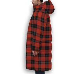 ScotsTee Shop Scottish Ramsay of Dalhousie (Ramsay Red) Ancient Premium Tartan Long Down Jacket Winter White Duck Down Plaid