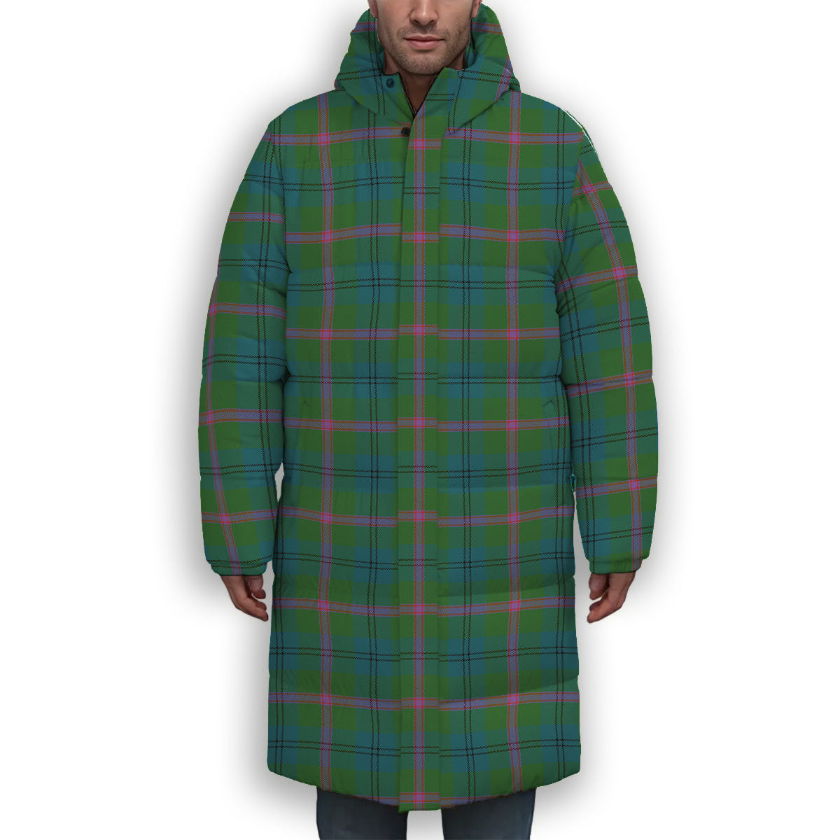 ScotsTee Shop Scottish Laurie (Lawrie) Ancient Clan Premium Tartan Long Down Jacket Winter White Duck Down Plaid
