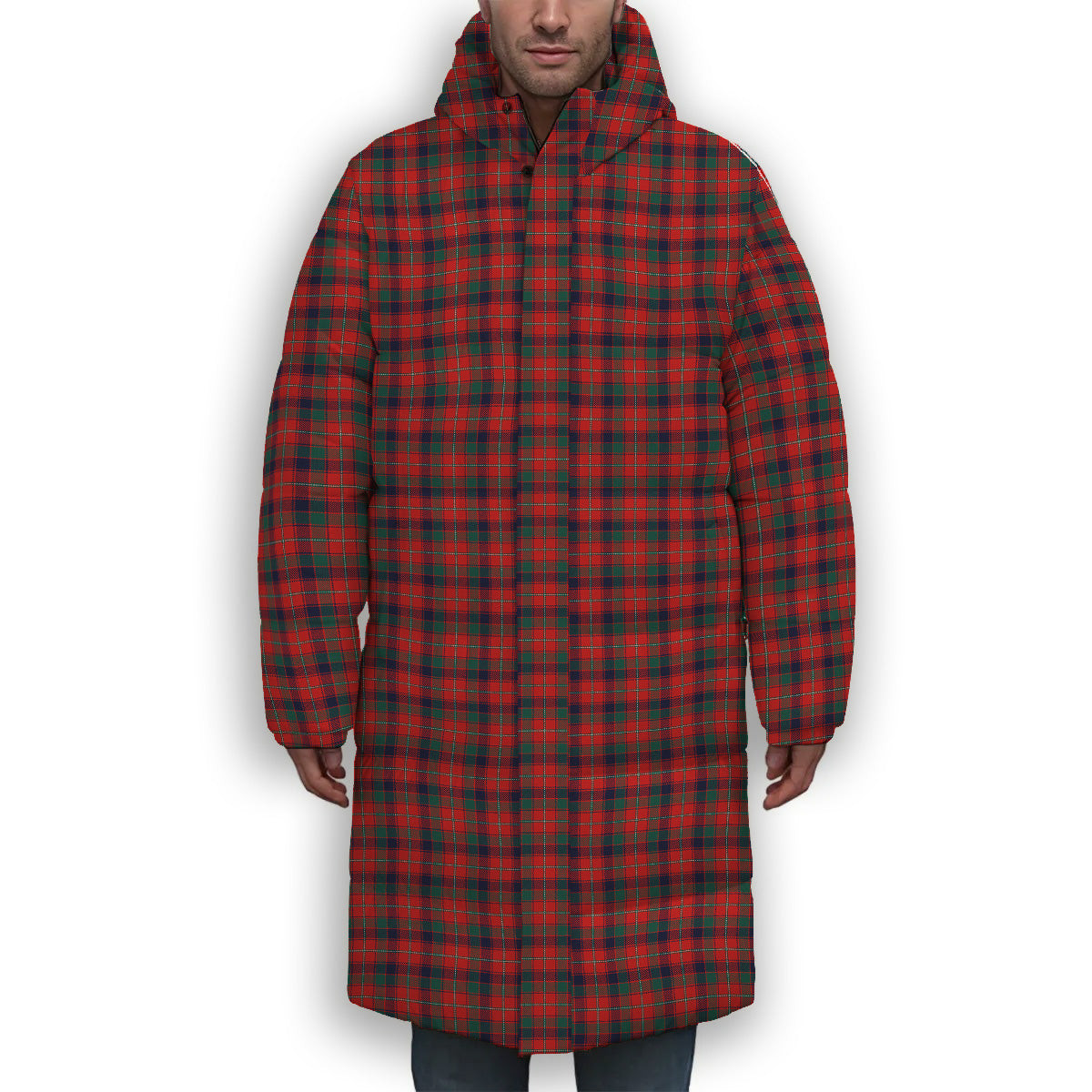 ScotsTee Shop Scottish Robertson White line New Modern Premium Tartan Long Down Jacket Winter White Duck Down Plaid