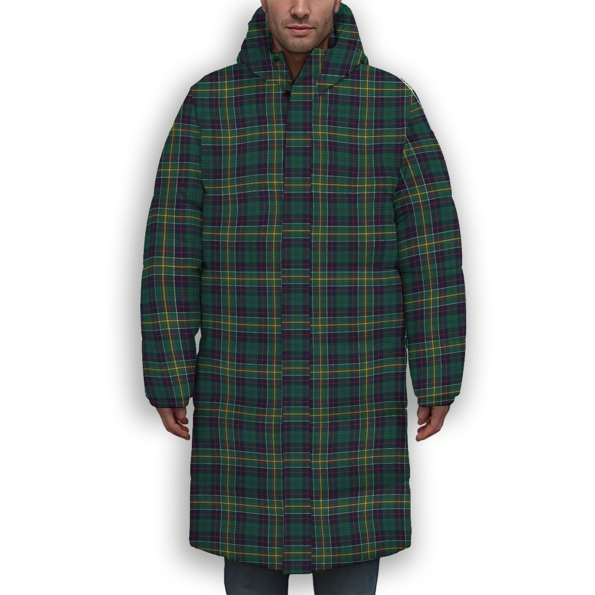 ScotsTee Shop Scottish Hunter of Hunterston Modern Premium Tartan Long Down Jacket Winter White Duck Down Plaid