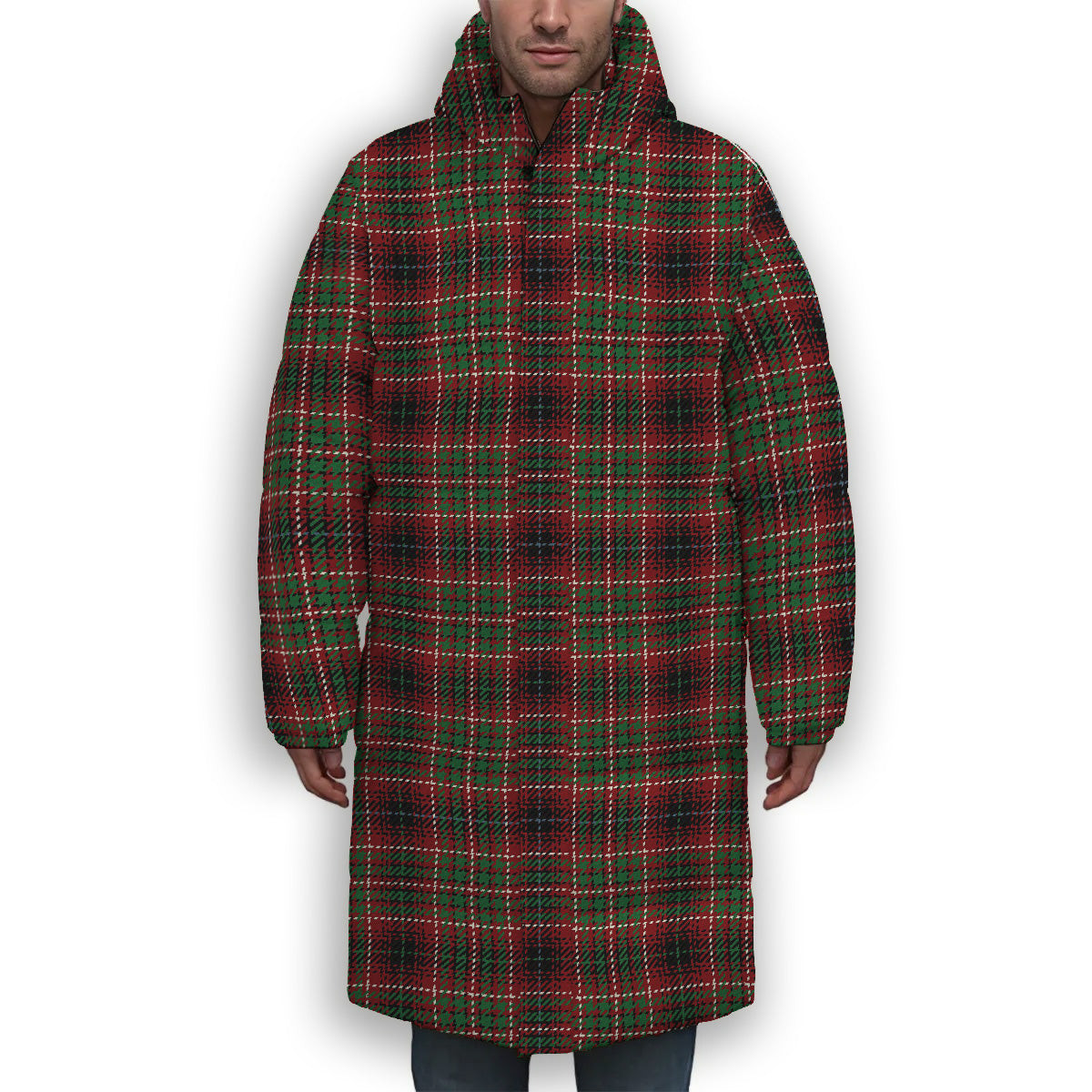 ScotsTee Shop Scottish Innes of Cowie Ancient Premium Tartan Long Down Jacket Winter White Duck Down Plaid