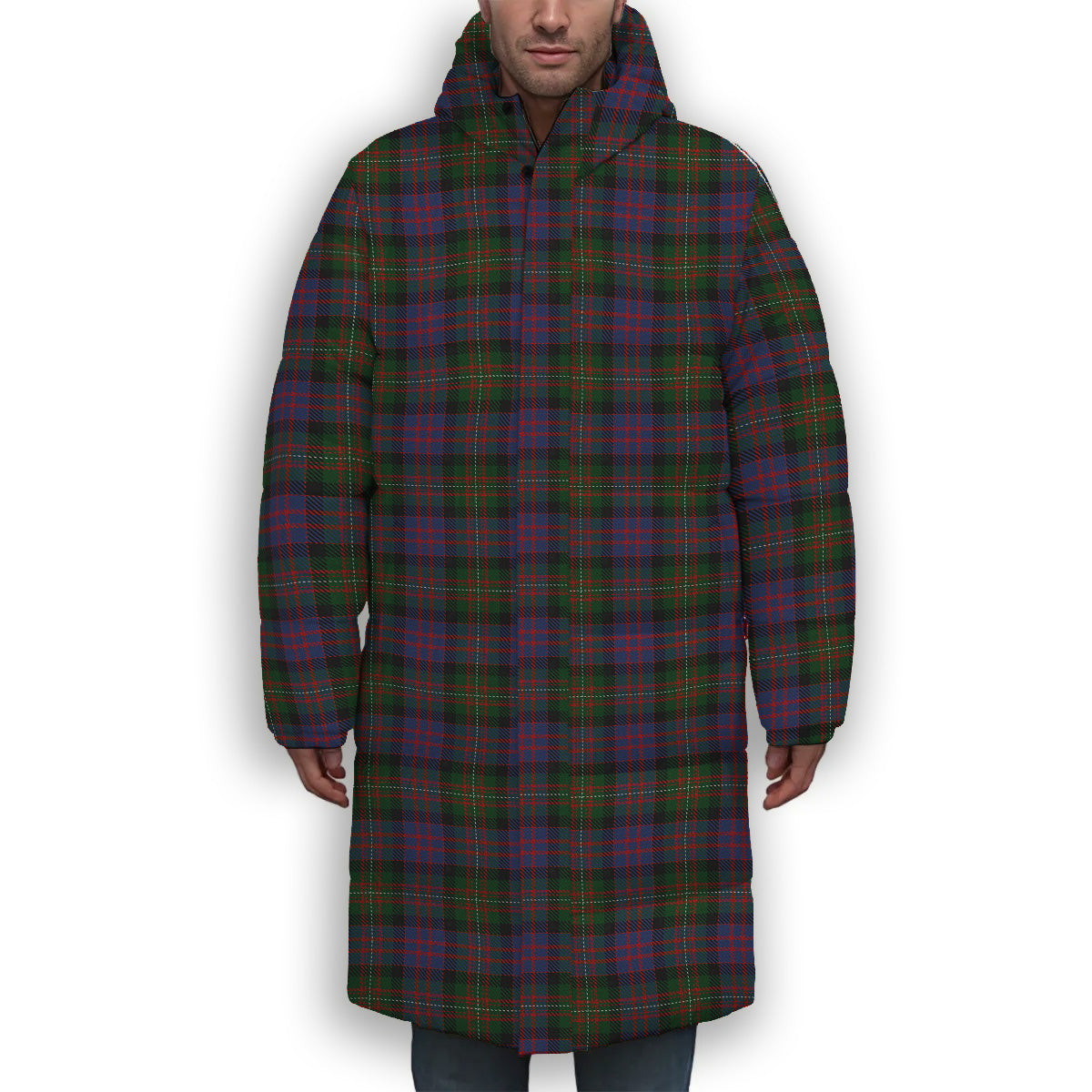 ScotsTee Shop Scottish MacDonell of Glengarry 2 Premium Tartan Long Down Jacket Winter White Duck Down Plaid